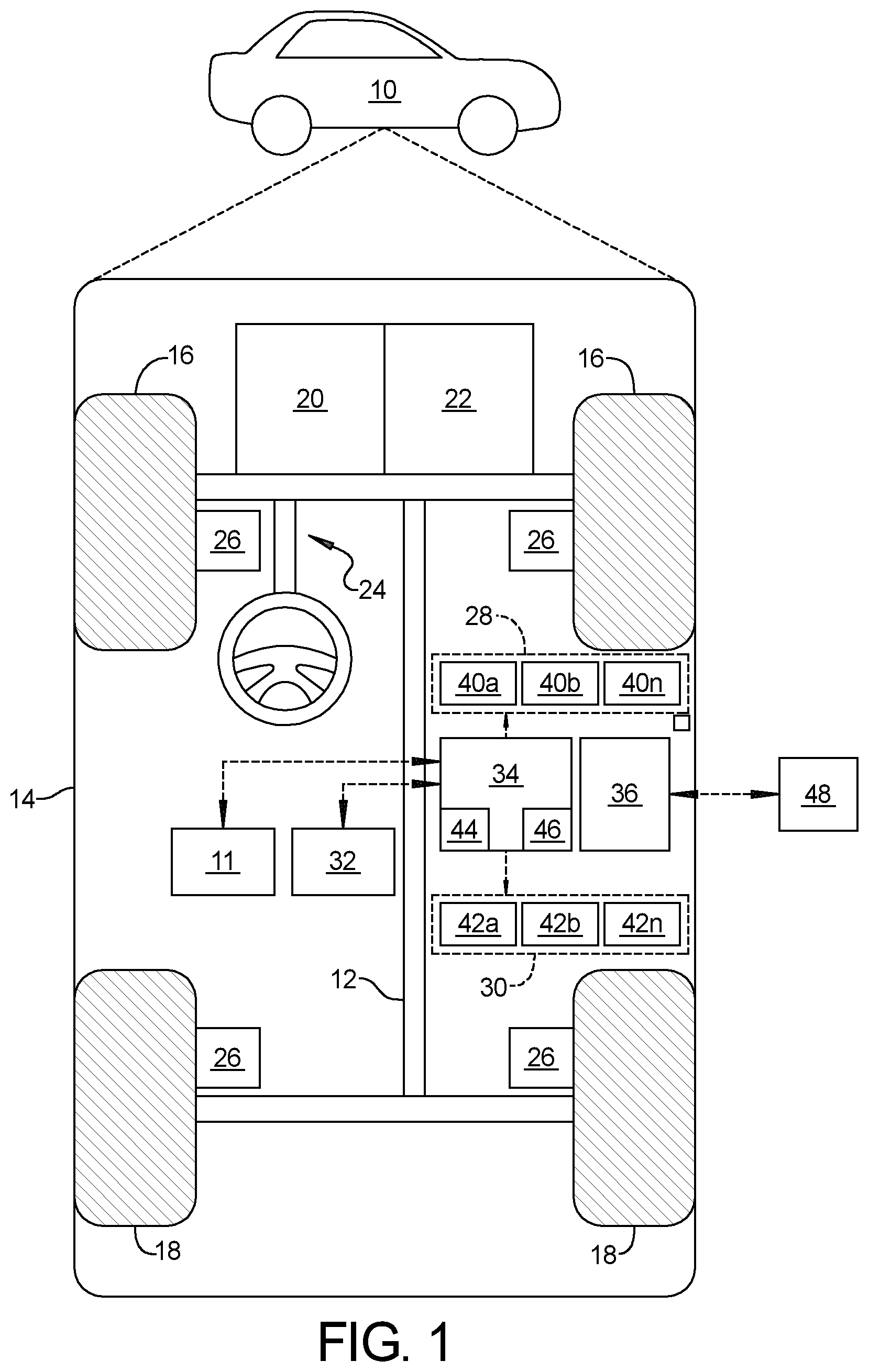 Patent US12437642 Figure 1 – Parking assist in dual head-up display system