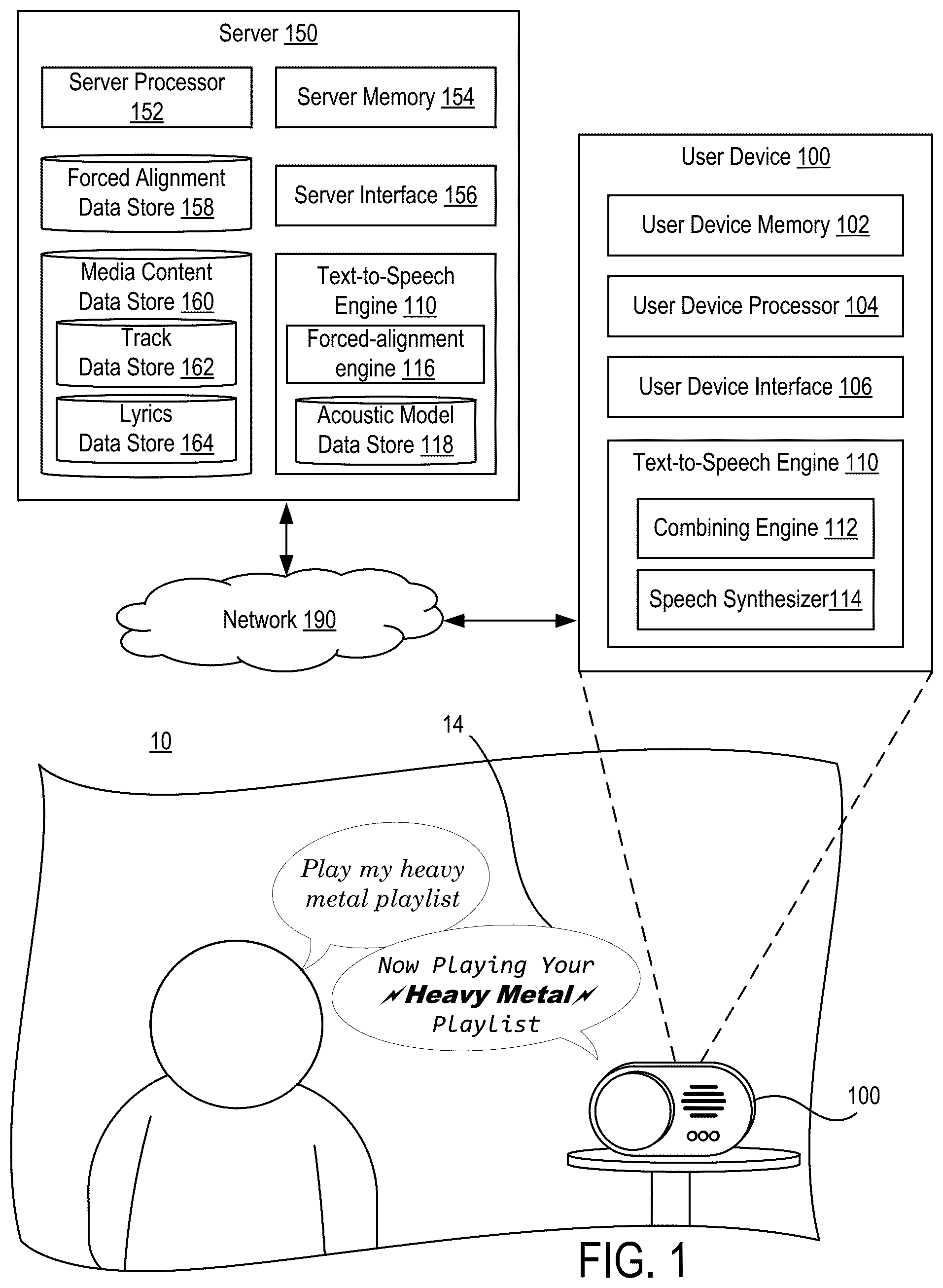 Patent US12437744 Figure 1 – Text-to-speech from media content item snippets