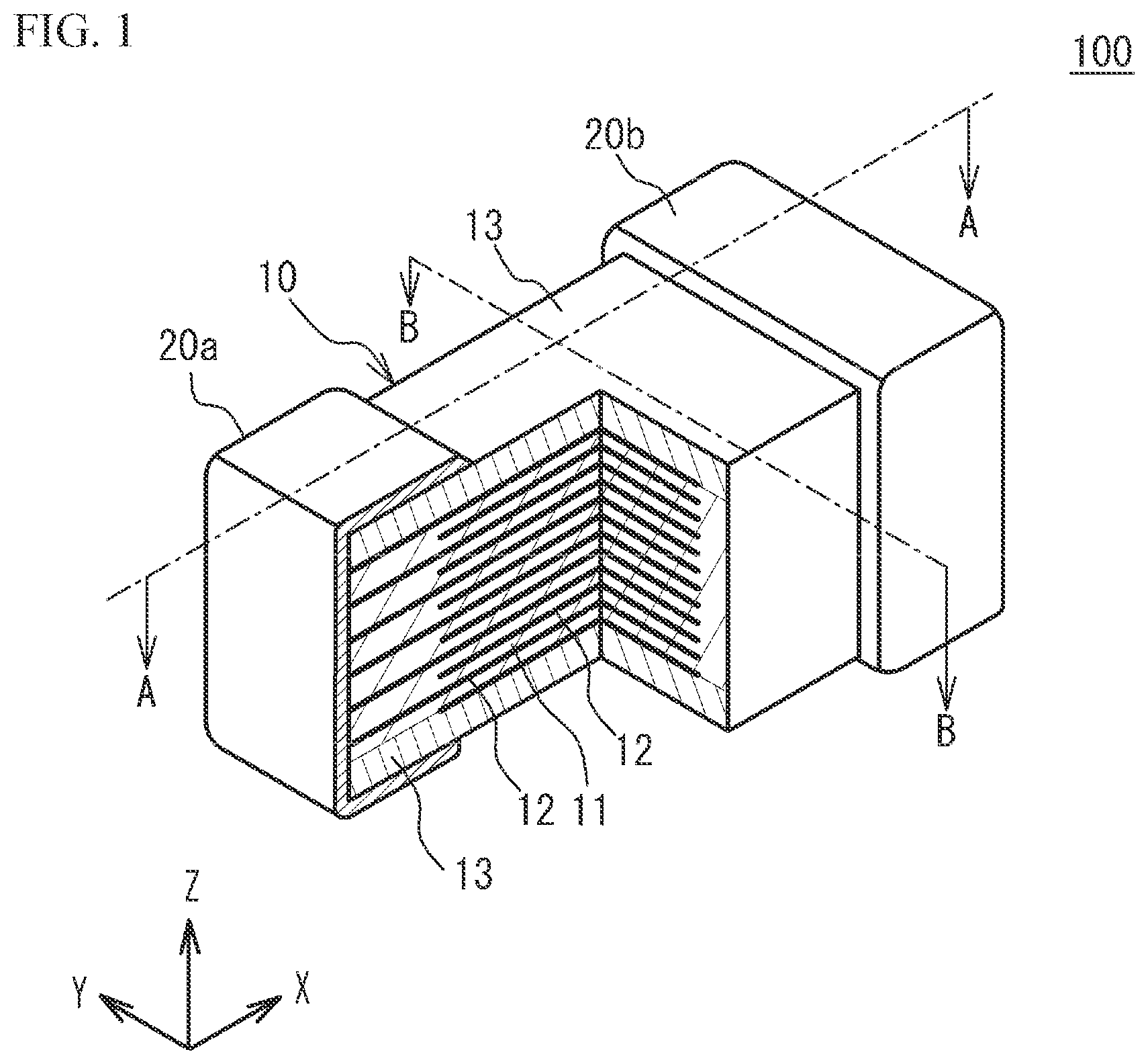Patent US12437922 — Multilayer ceramic electronic device and manufacturing method of the same — Figure 1