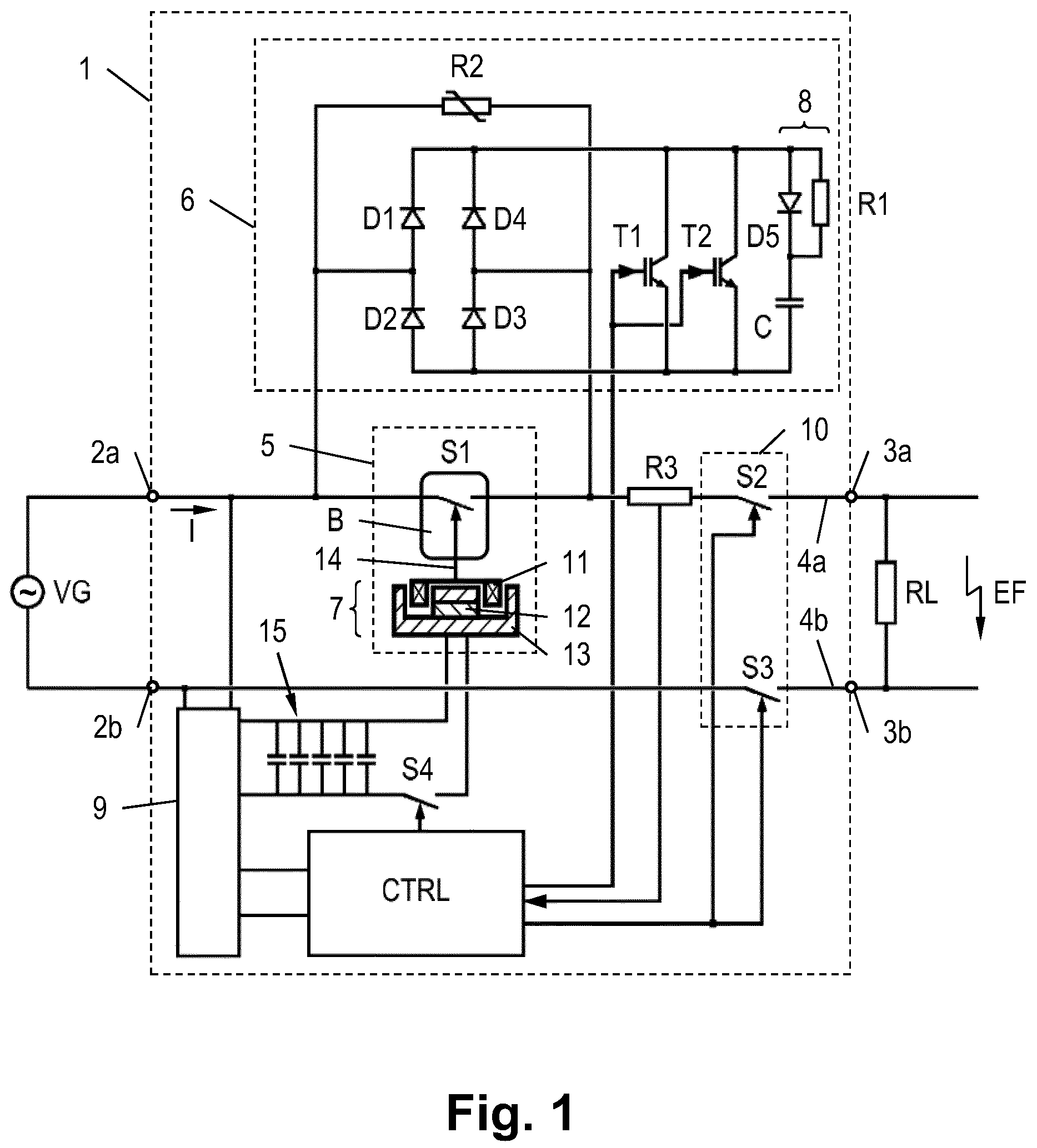 Patent US12437944 — Hybrid circuit breaker with a vacuum interrupter — Figure 1