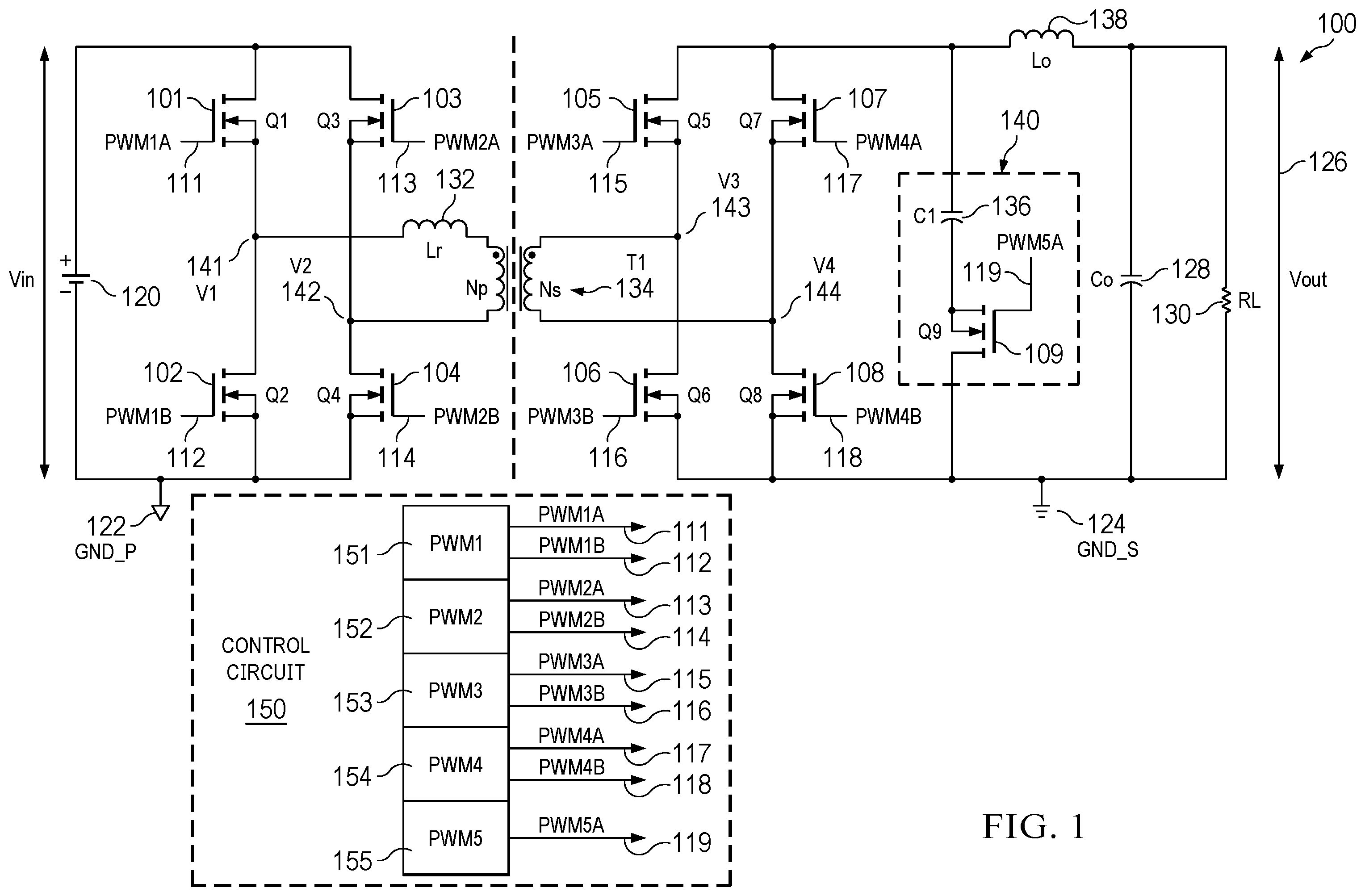 Patent US12445042 — Circuit and system for the protection of primary transistors in power converters with active clamping — Figure 1
