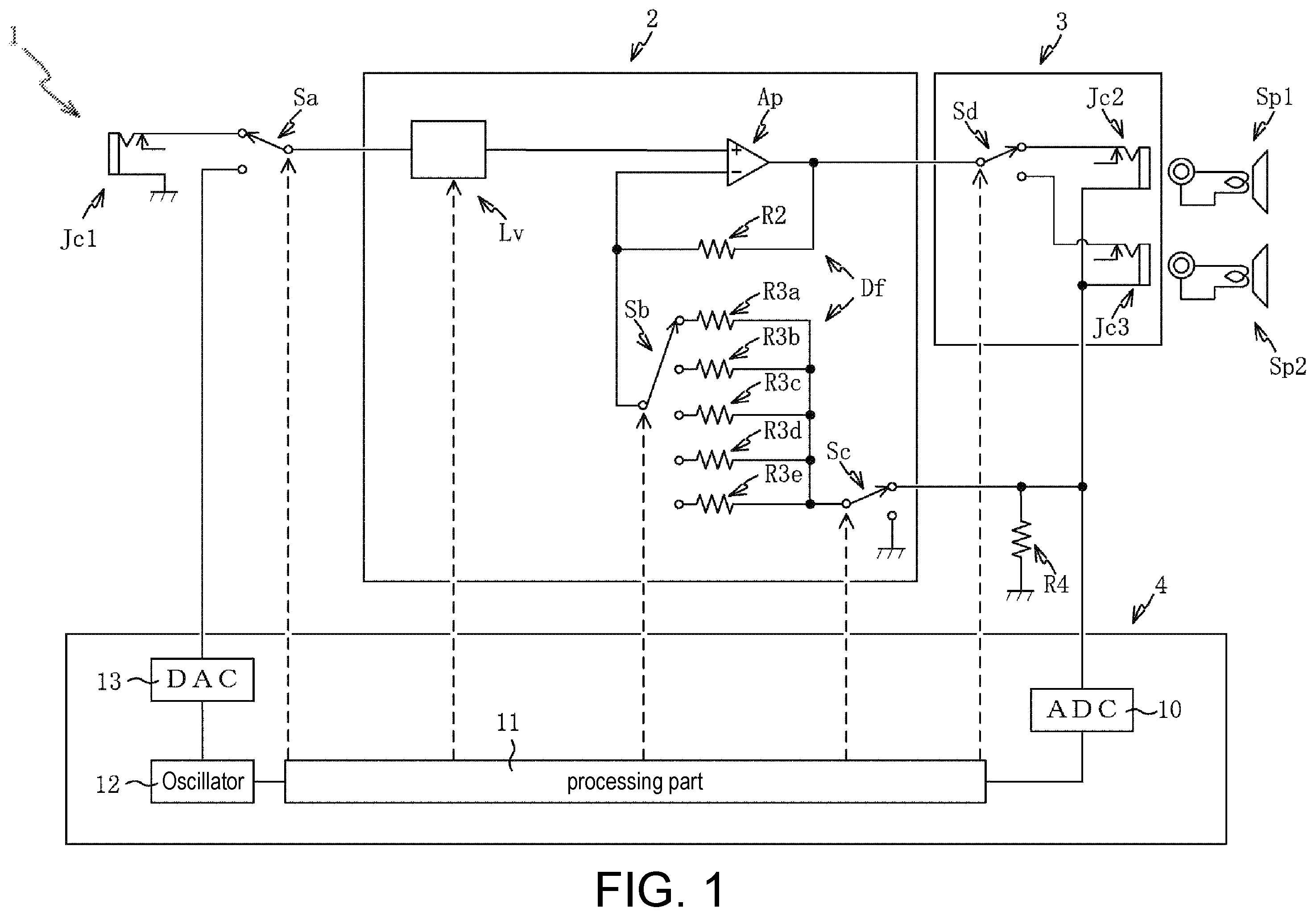 Patent US12445094 Figure 1 – Amplifier connected with a plurality of speakers
