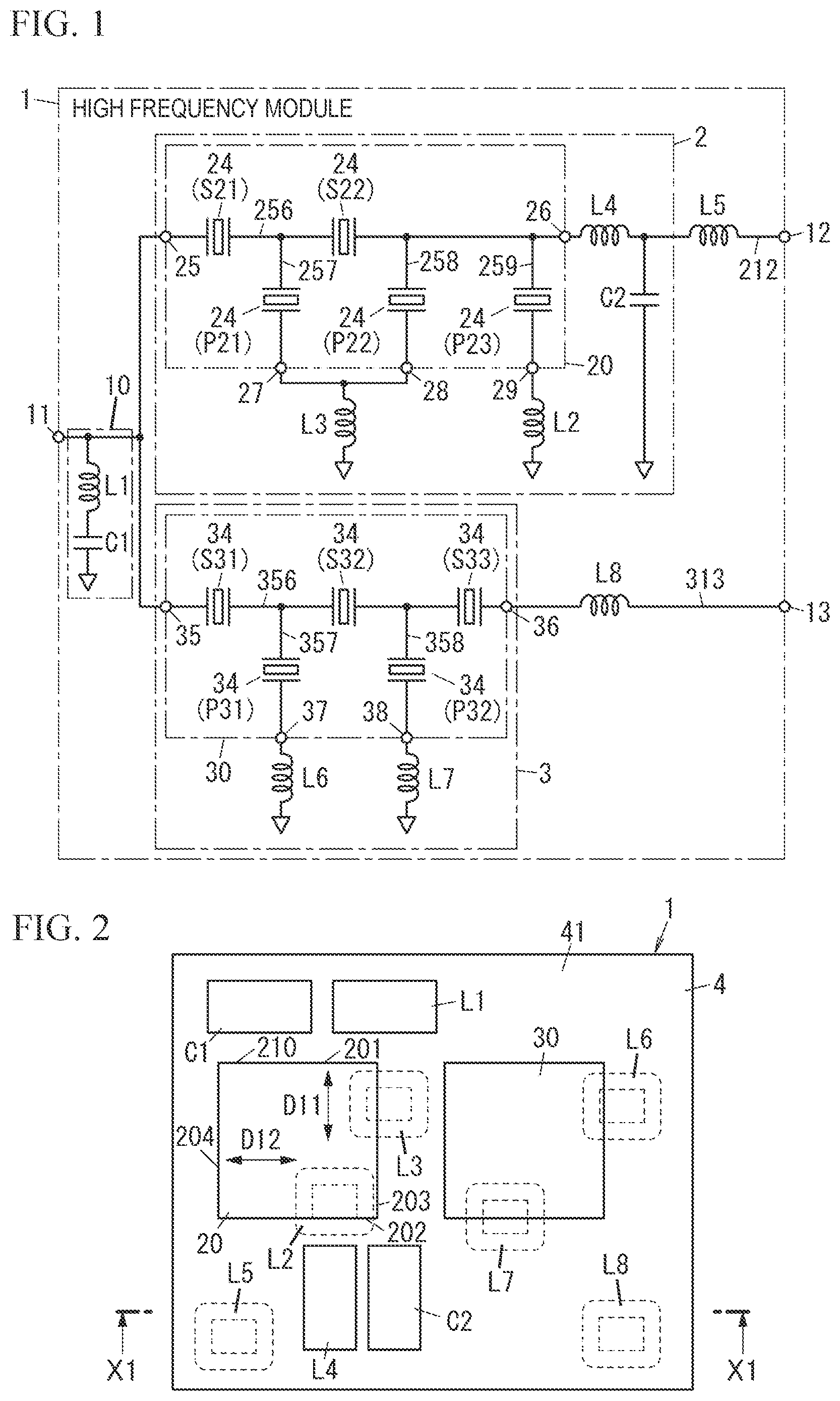Patent US12445111 — High frequency module and communication device — Figure 1