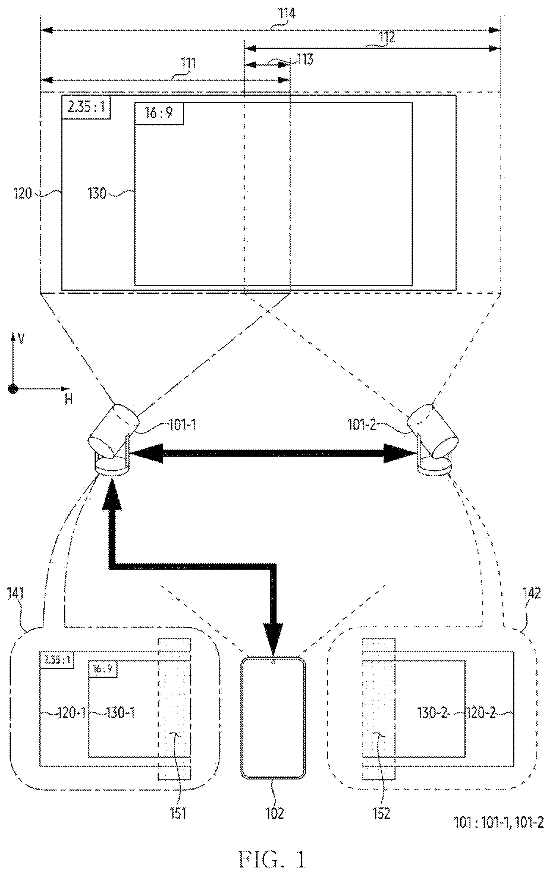 Patent US12445582 — Electronic device for displaying visual object associated with aspect ratio of combinations of projection areas and method thereof — Figure 1