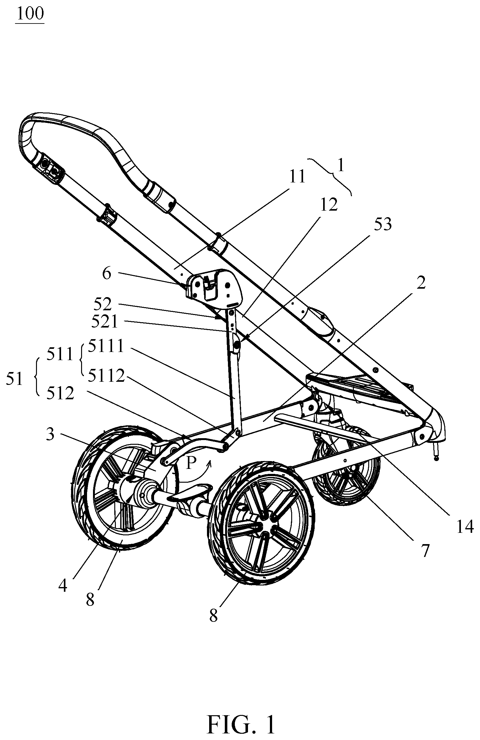 Patent US12448021 — Child stroller frame — Figure 1