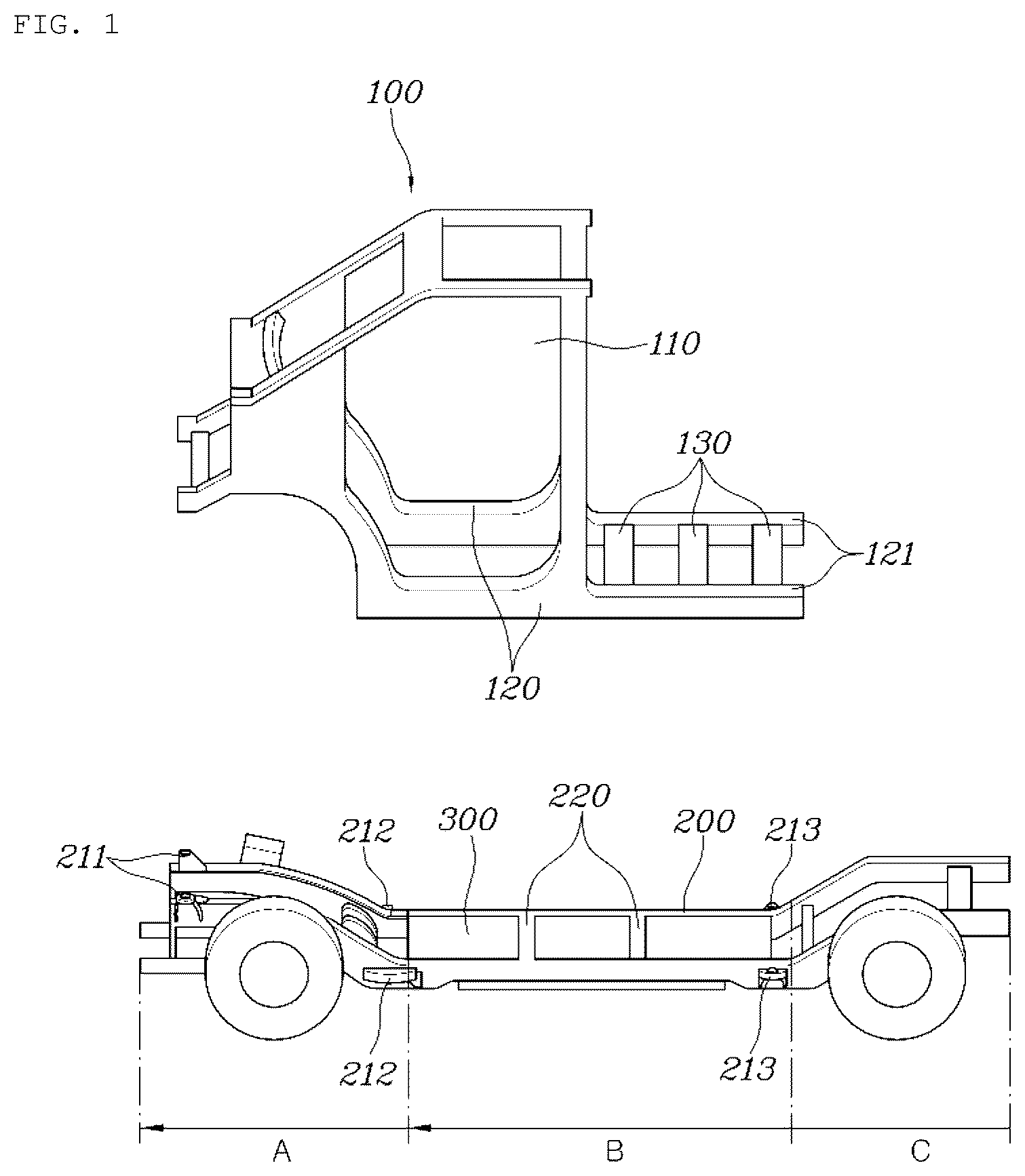 Patent US12448048 — Chassis cab vehicle — Figure 1