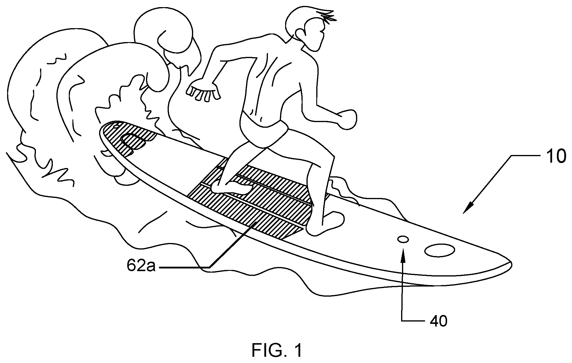Patent US12448086 — Surfing board — Figure 1
