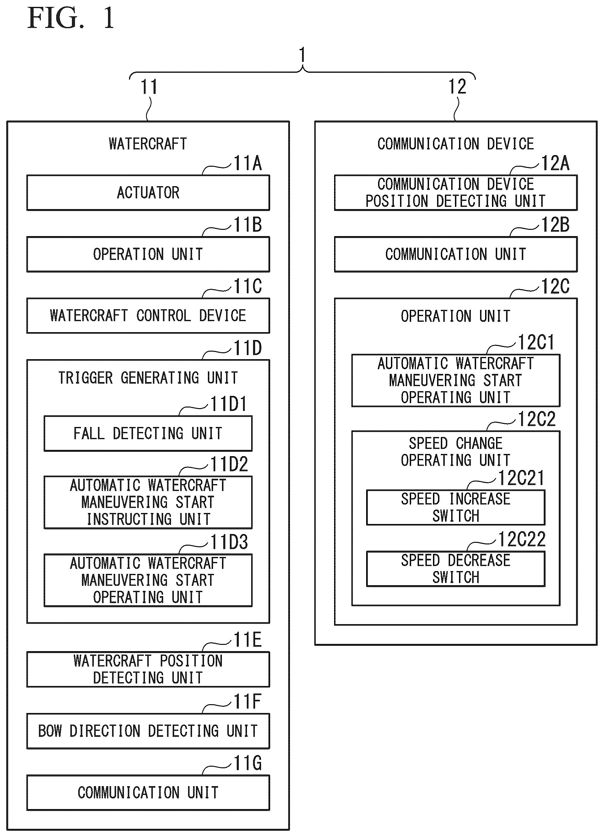 Patent US12448105 — Automatic watercraft maneuvering system, watercraft control device, watercraft control method, and recording medium — Figure 1