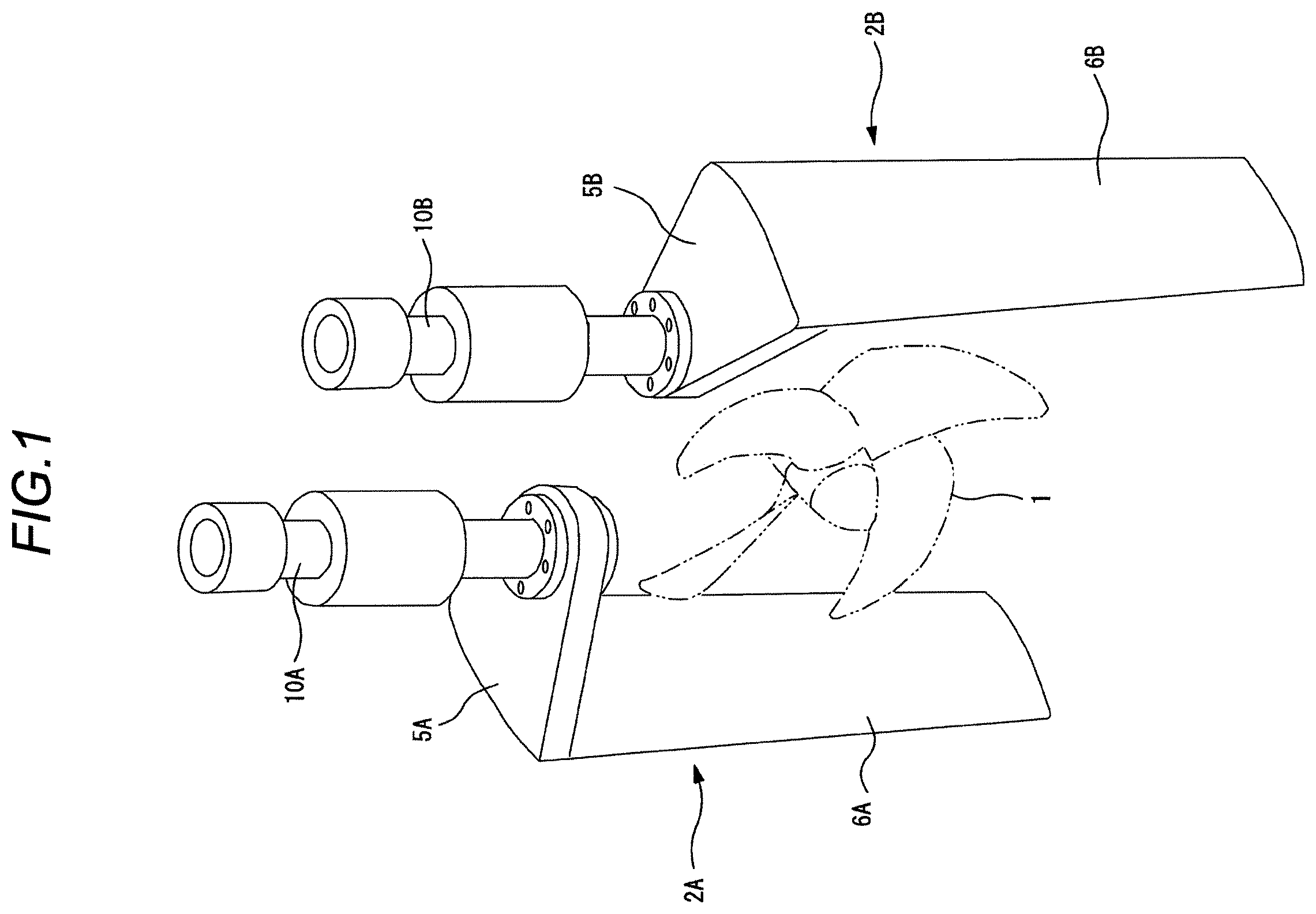 Patent US12448106 — Gate rudder including left rudder and right rudder disposed left and right of propeller of ship — Figure 1
