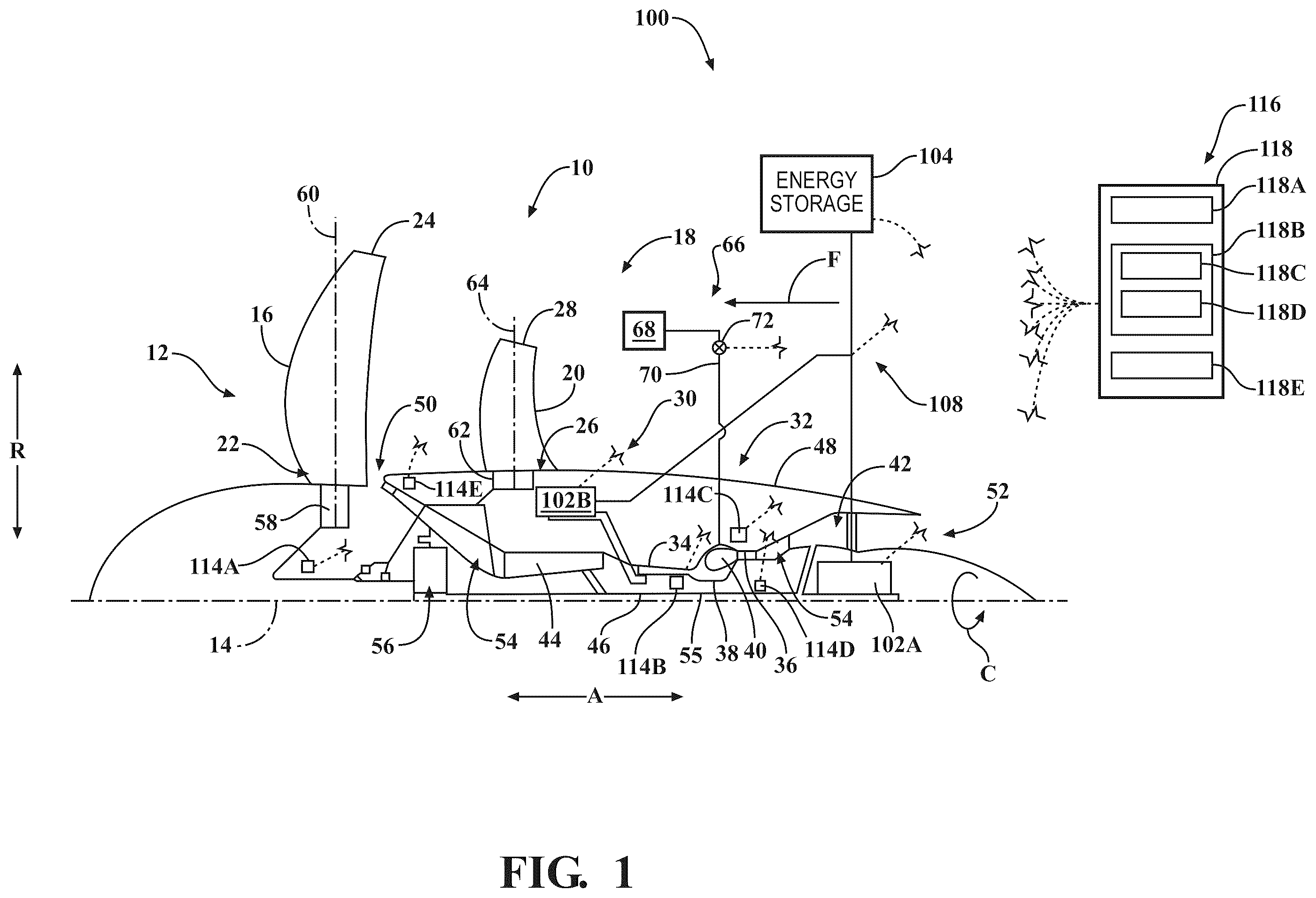 Patent US12448112 — Power generation and transfer using variable-pitch propeller — Figure 1