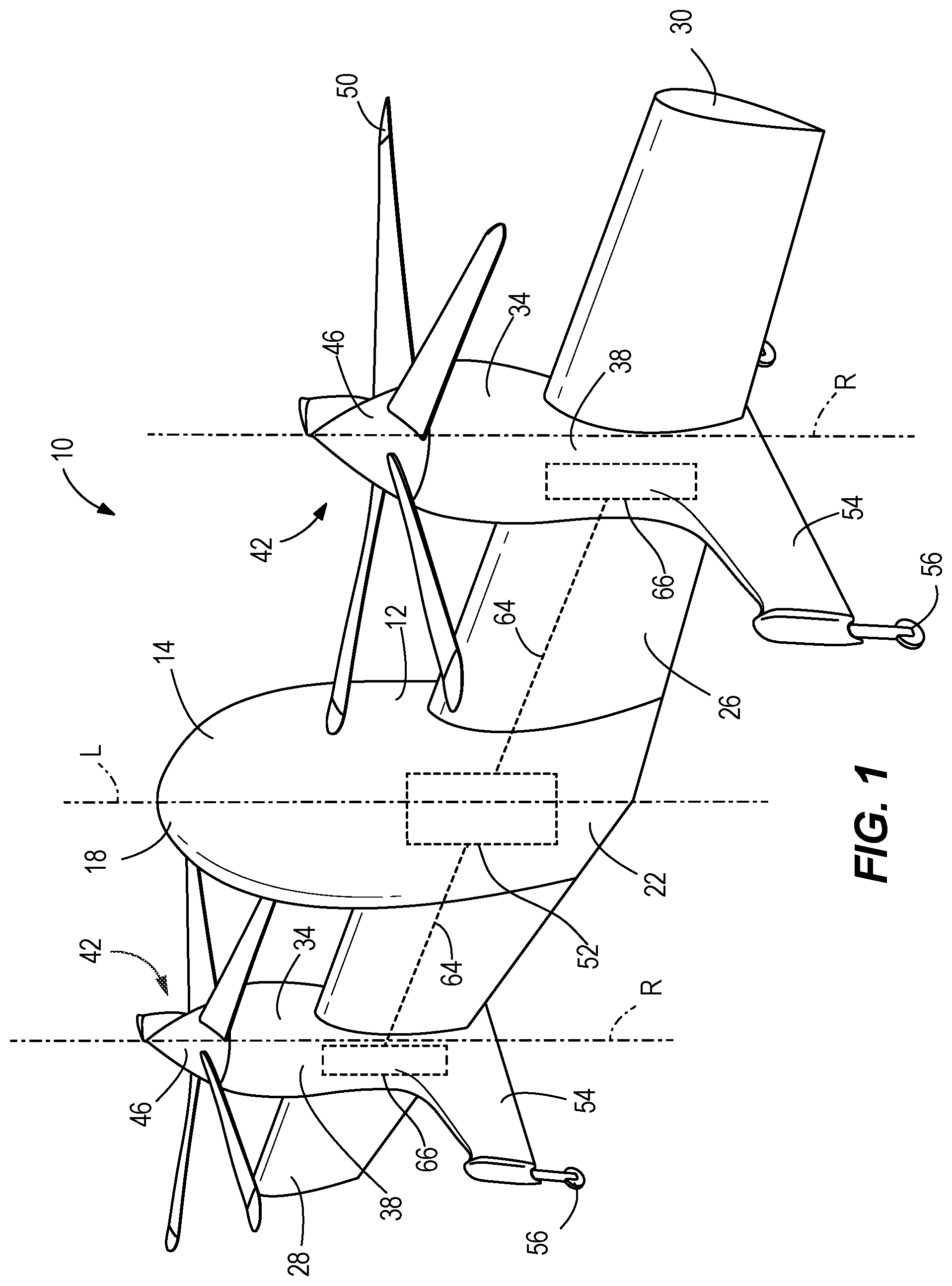 Patent US12448121 Figure 1 – Rotor control for a convertible aircraft