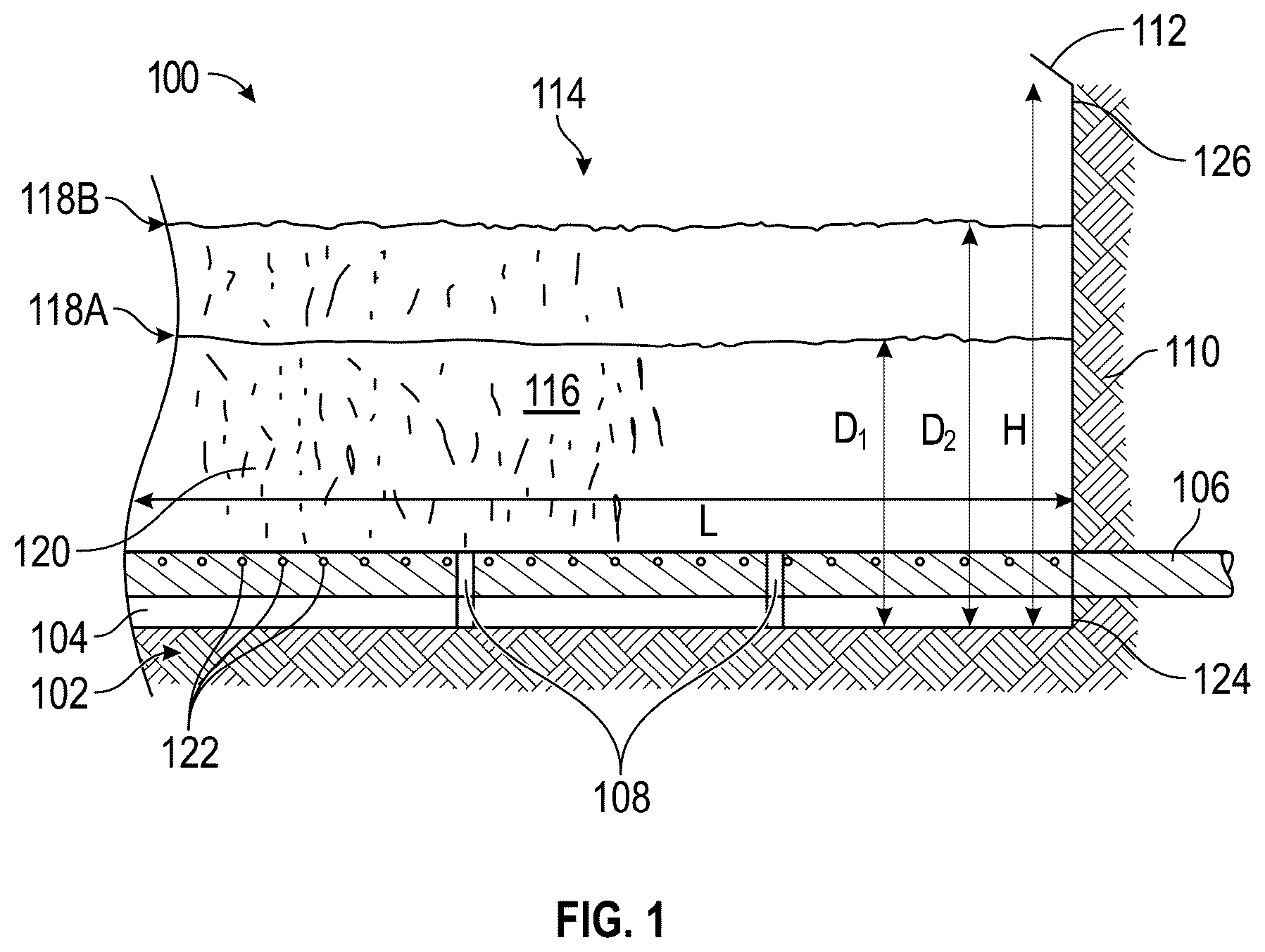Patent US12448154 — System comprising a deceleration pool with a landing hook system disposed above it for receiving a landing rocket — Figure 1
