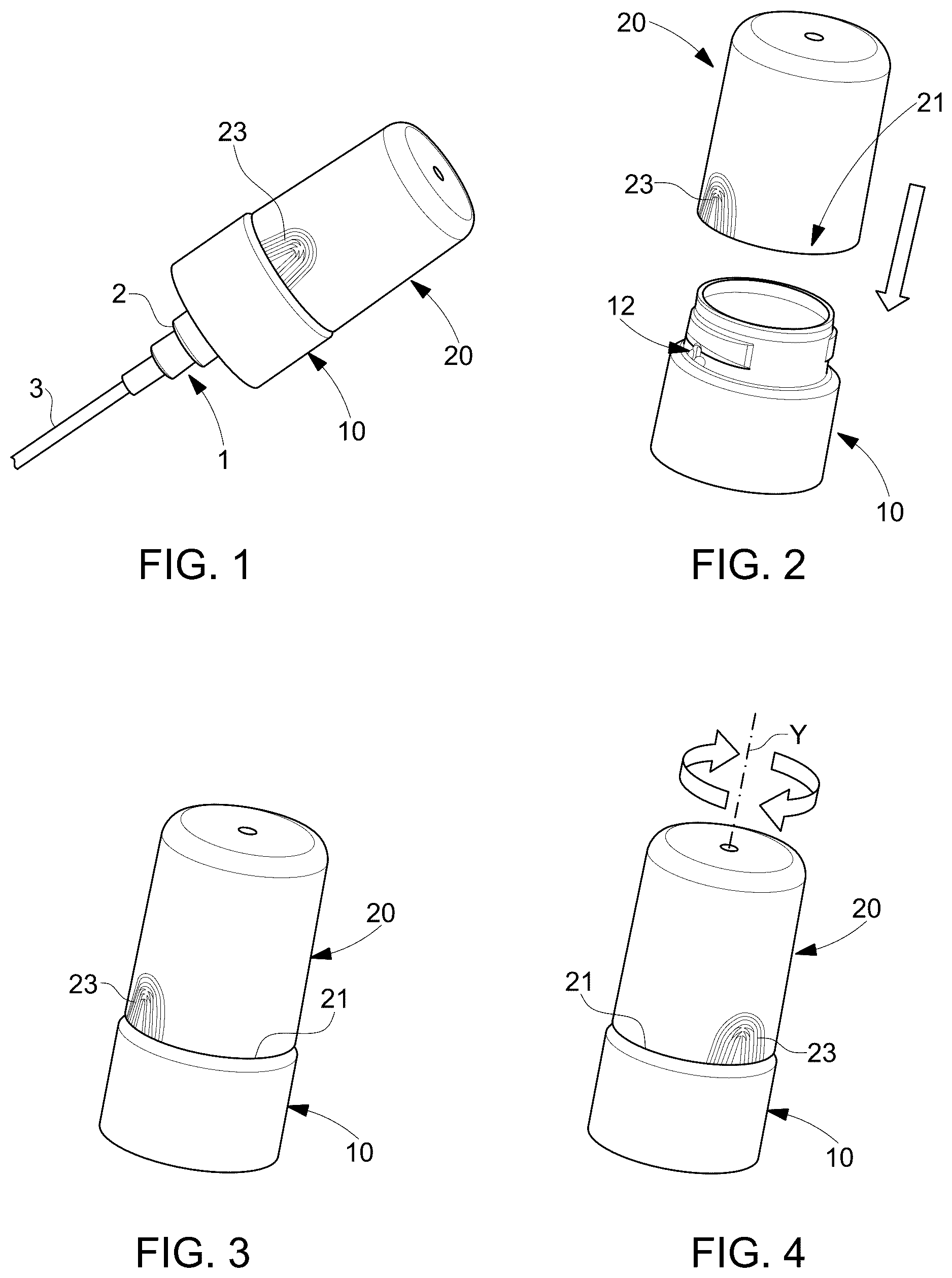 Patent US12448184 Figure 1 – Fluid product dispensing device with safety cap
