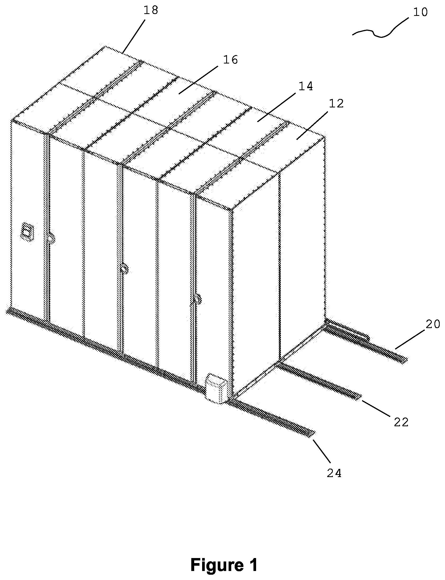 Patent US12448220 Figure 1 – Electrically driven shelving system with a LiDAR operating system