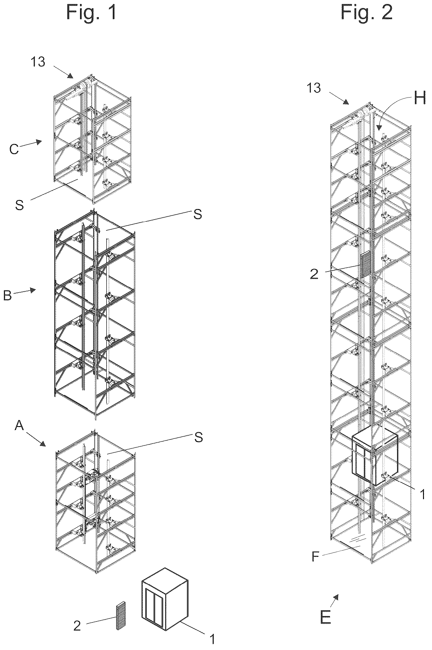 Patent US12448249 — Method for constructing elevator and such elevator — Figure 1