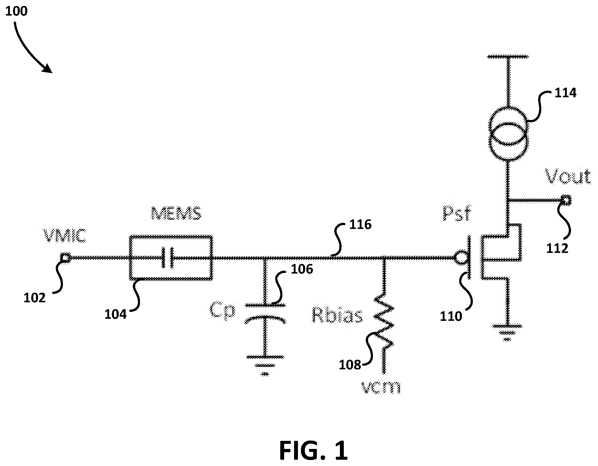 Patent US12448275 — Capacitive linearization method applied to MEMS microphones systems — Figure 1