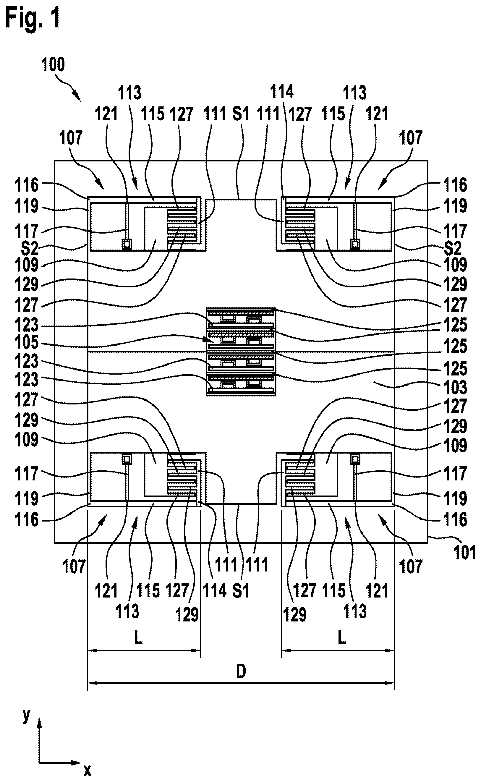 Patent US12448281 — Micromechanical sensor structure with damping structure — Figure 1