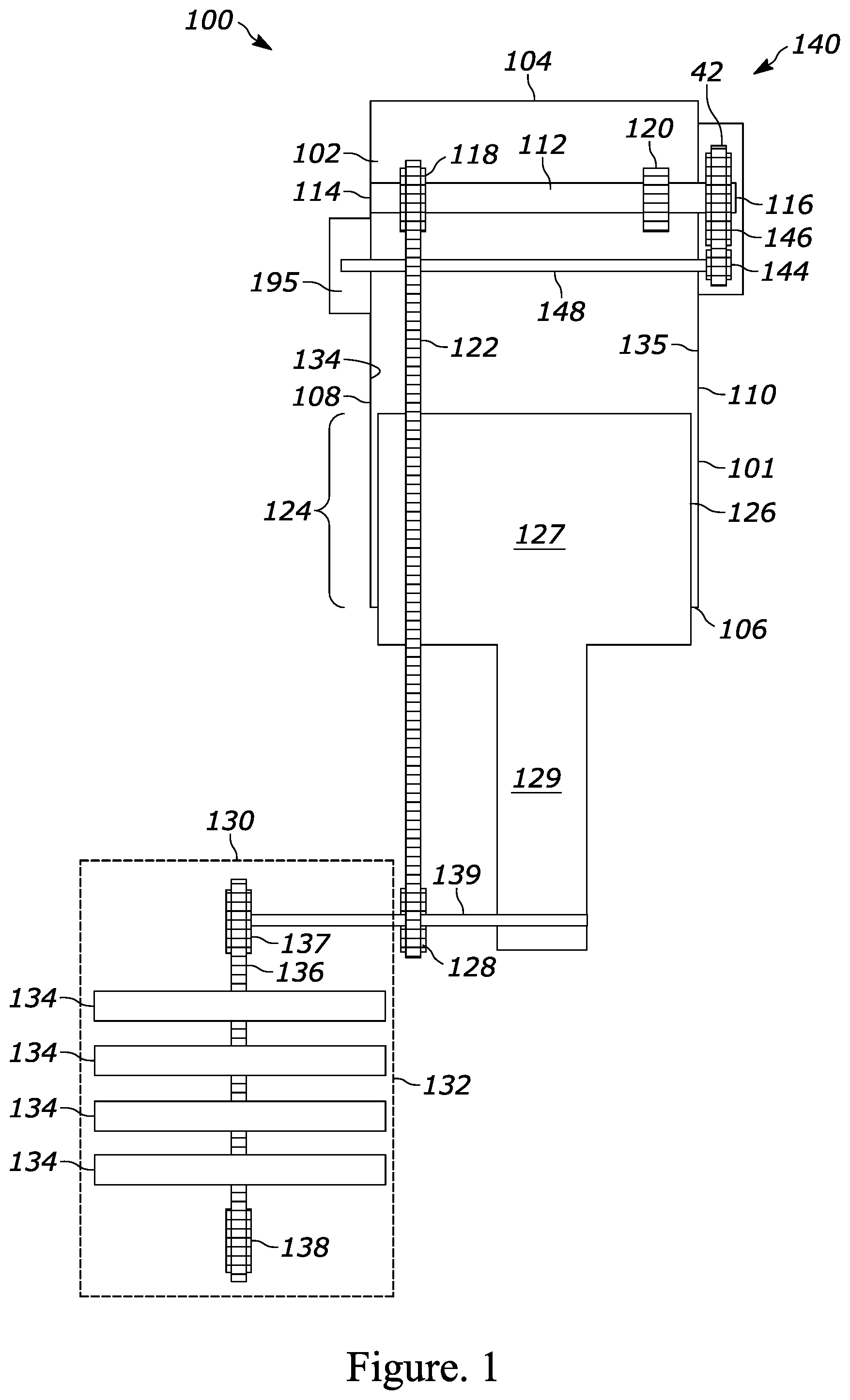Patent US12448753 Figure 1 – Offset box apparatus for a trencher