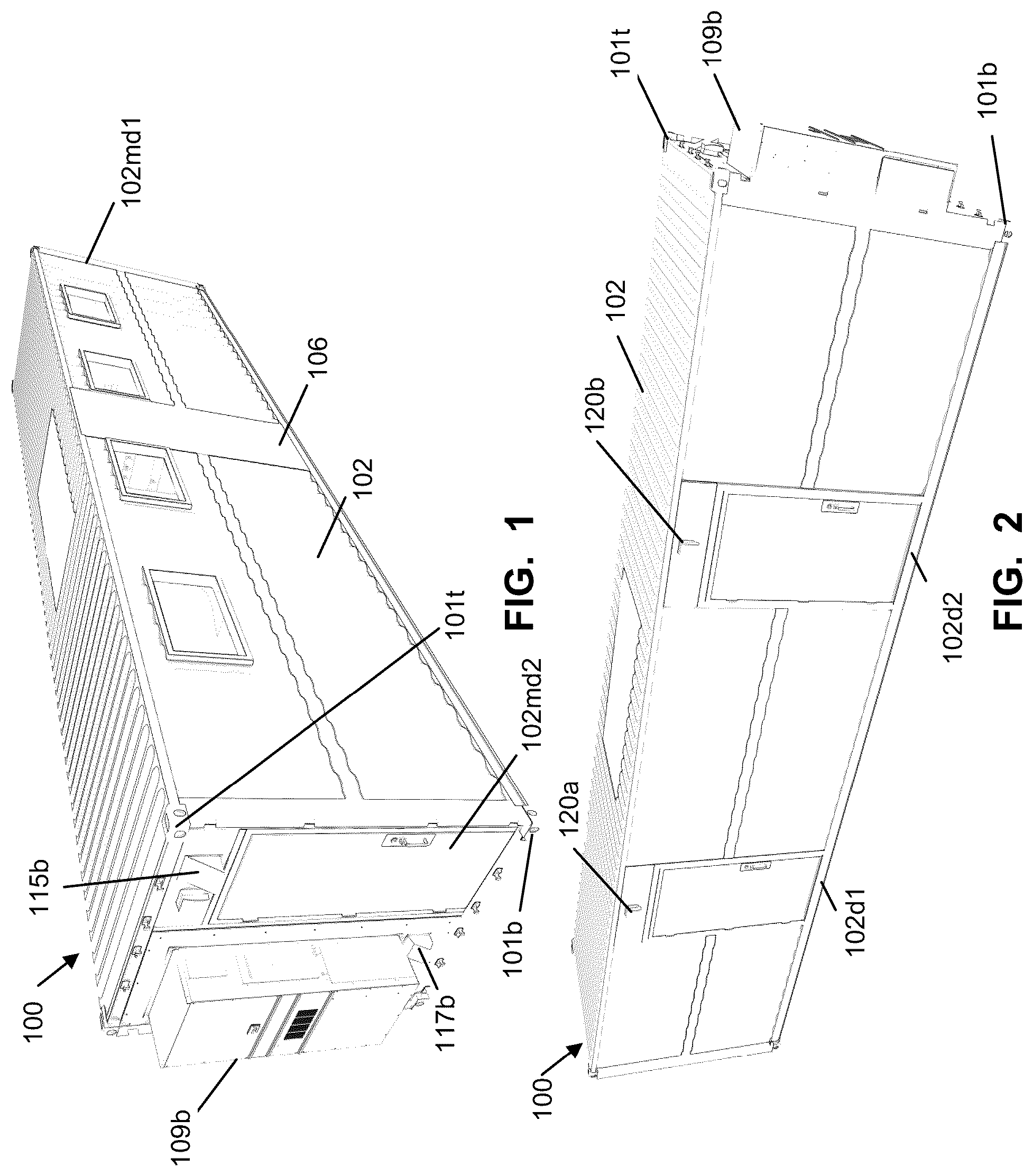 Patent US12448770 — Compound structures with scalable interior room sizes using modular units to form mobile, semi-permanent and permanent structures — Figure 1
