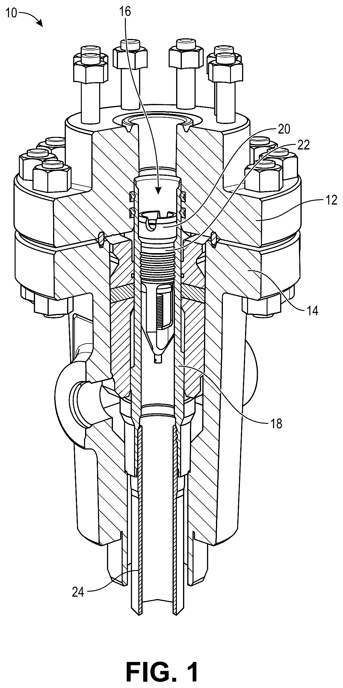 Patent US12448861 Figure 1 – Seal gland assembly for a valve in a tubing hanger