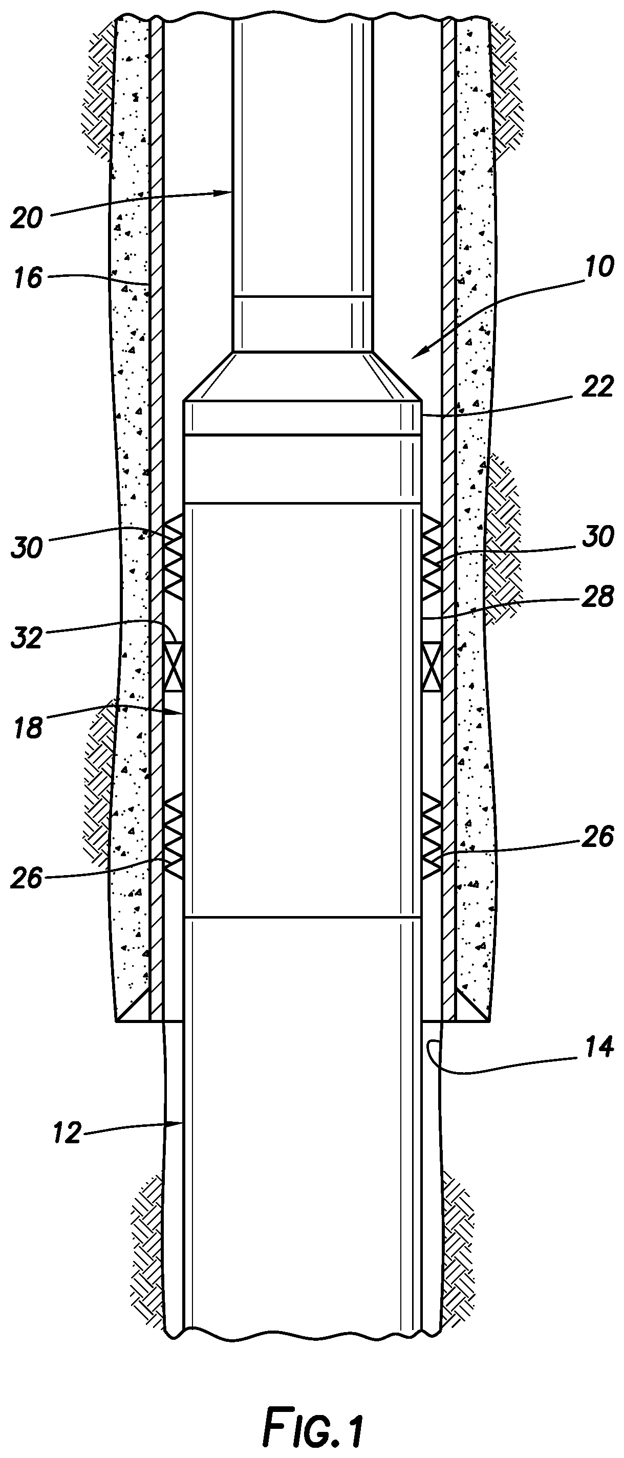 Patent US12448872 Figure 1 – Liner hanger with mechanically locked hydraulic actuator
