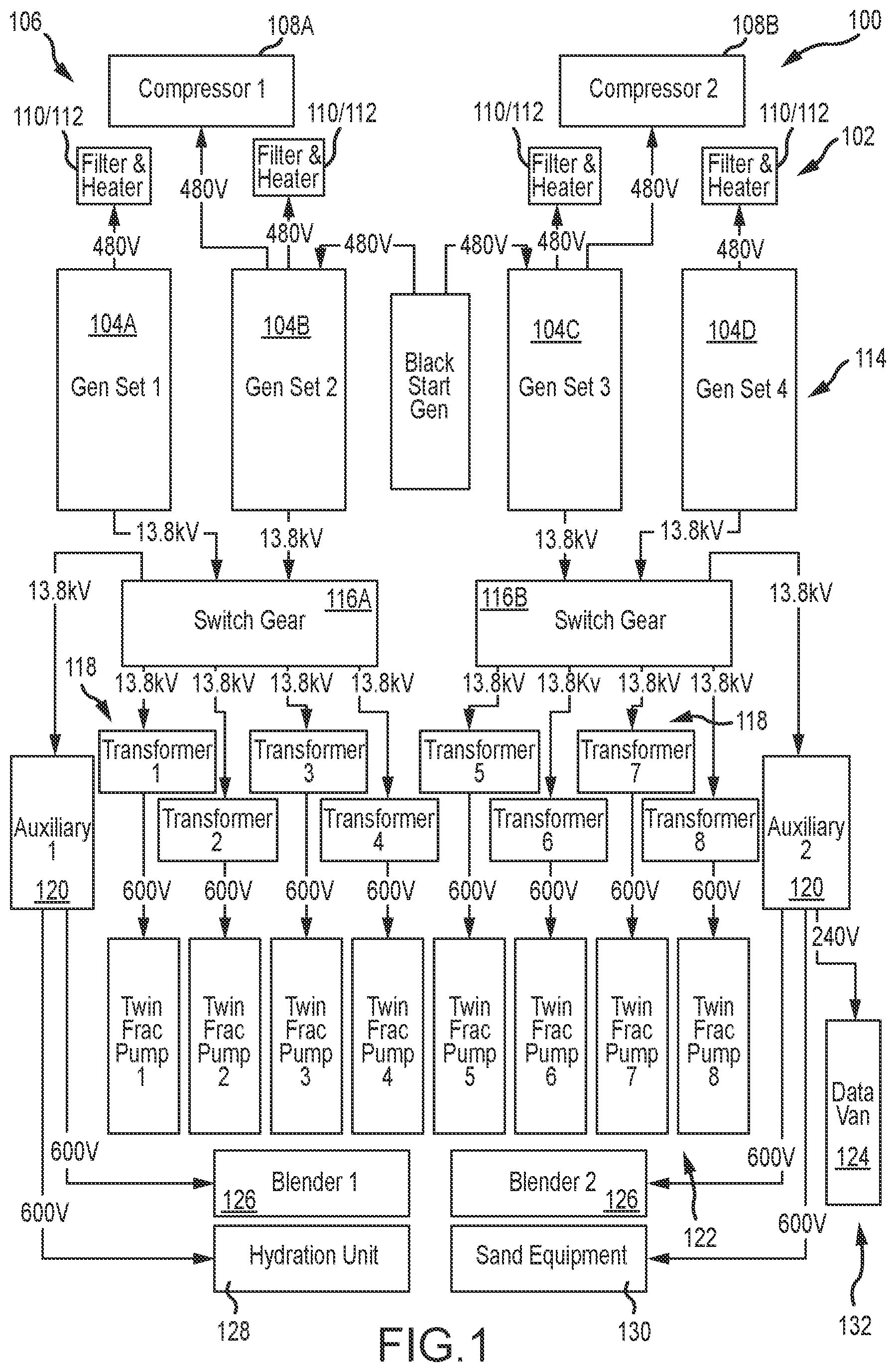 Patent US12448877 — High horsepower pumping configuration for an electric hydraulic fracturing system — Figure 1