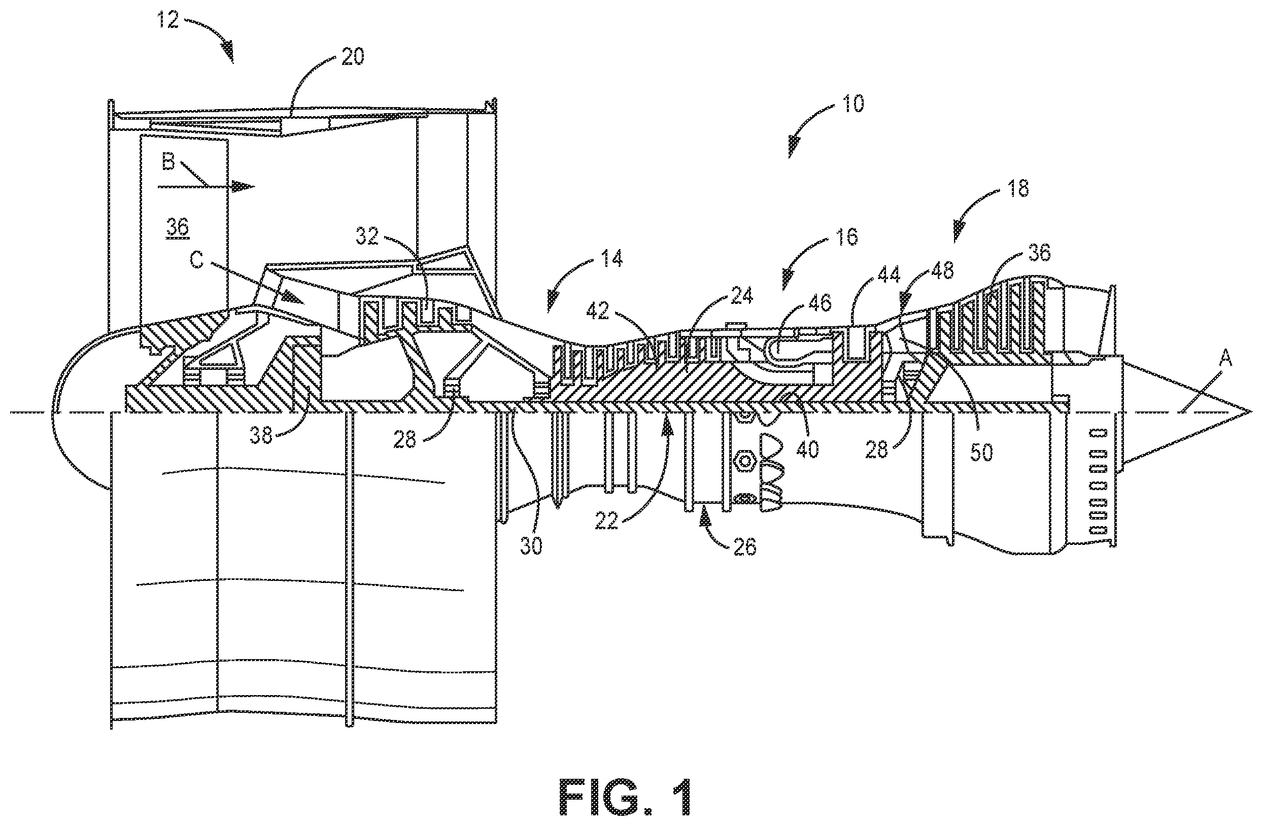 Patent US12448896 — Localized thickening ply reinforcement within ceramic matrix composite airfoil cavity — Figure 1