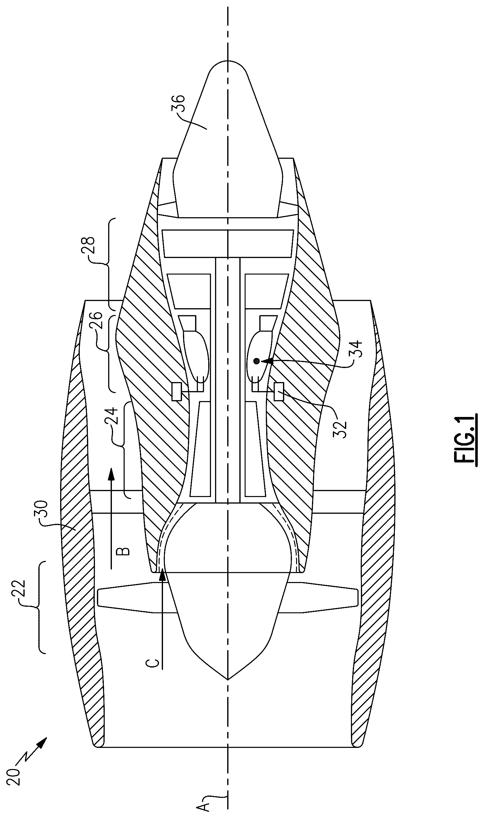 Patent US12448900 Figure 1 – Local stiffening for gas turbine engine casing