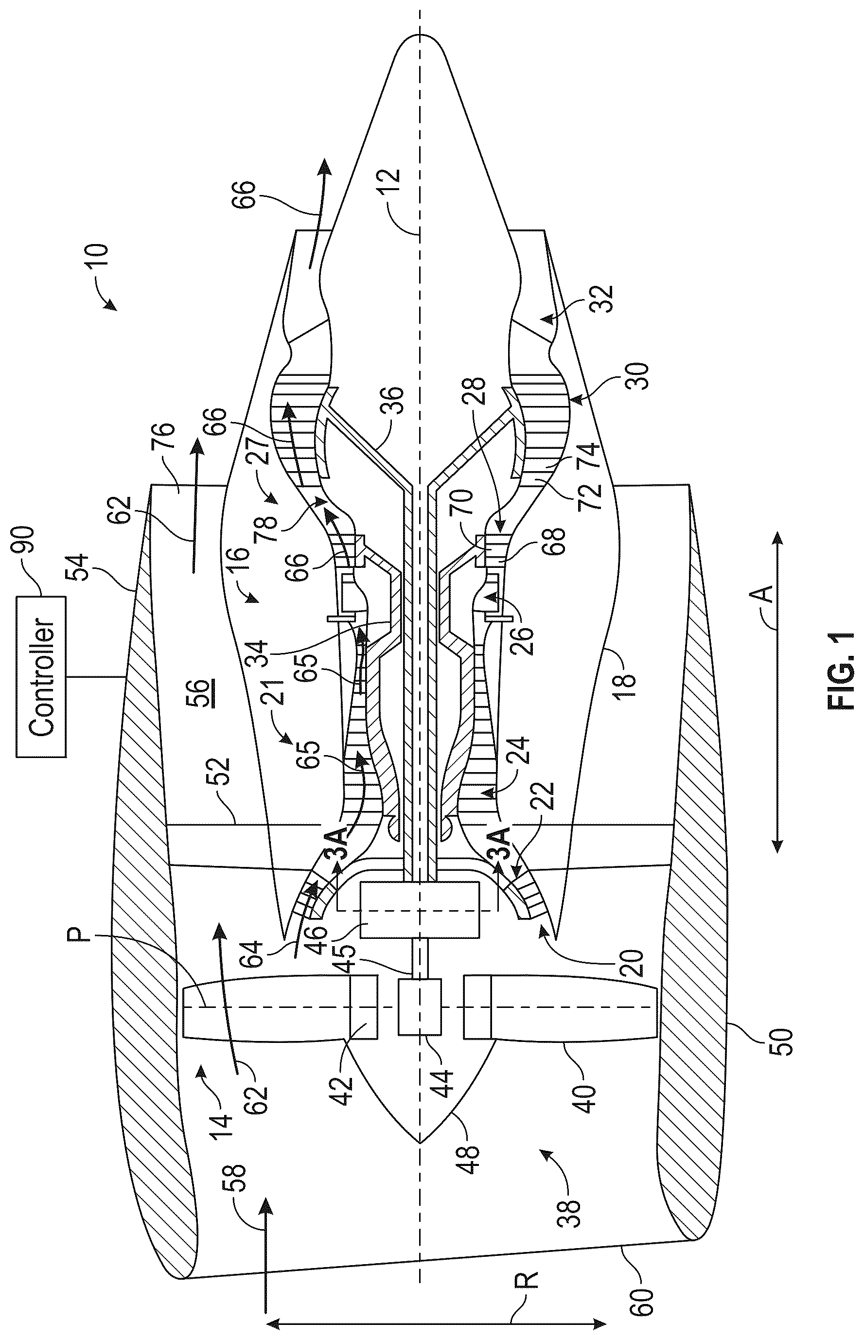 Patent US12448903 — Turbine engine having a lubrication system with a gearbox lubrication system parameter — Figure 1