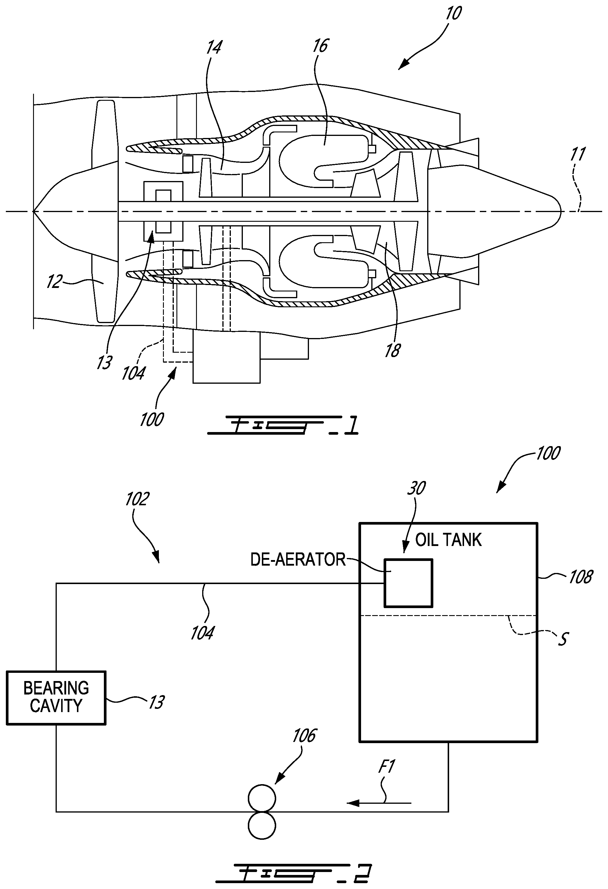 Patent US12448920 — Oil de-aerator for aircraft engine — Figure 1