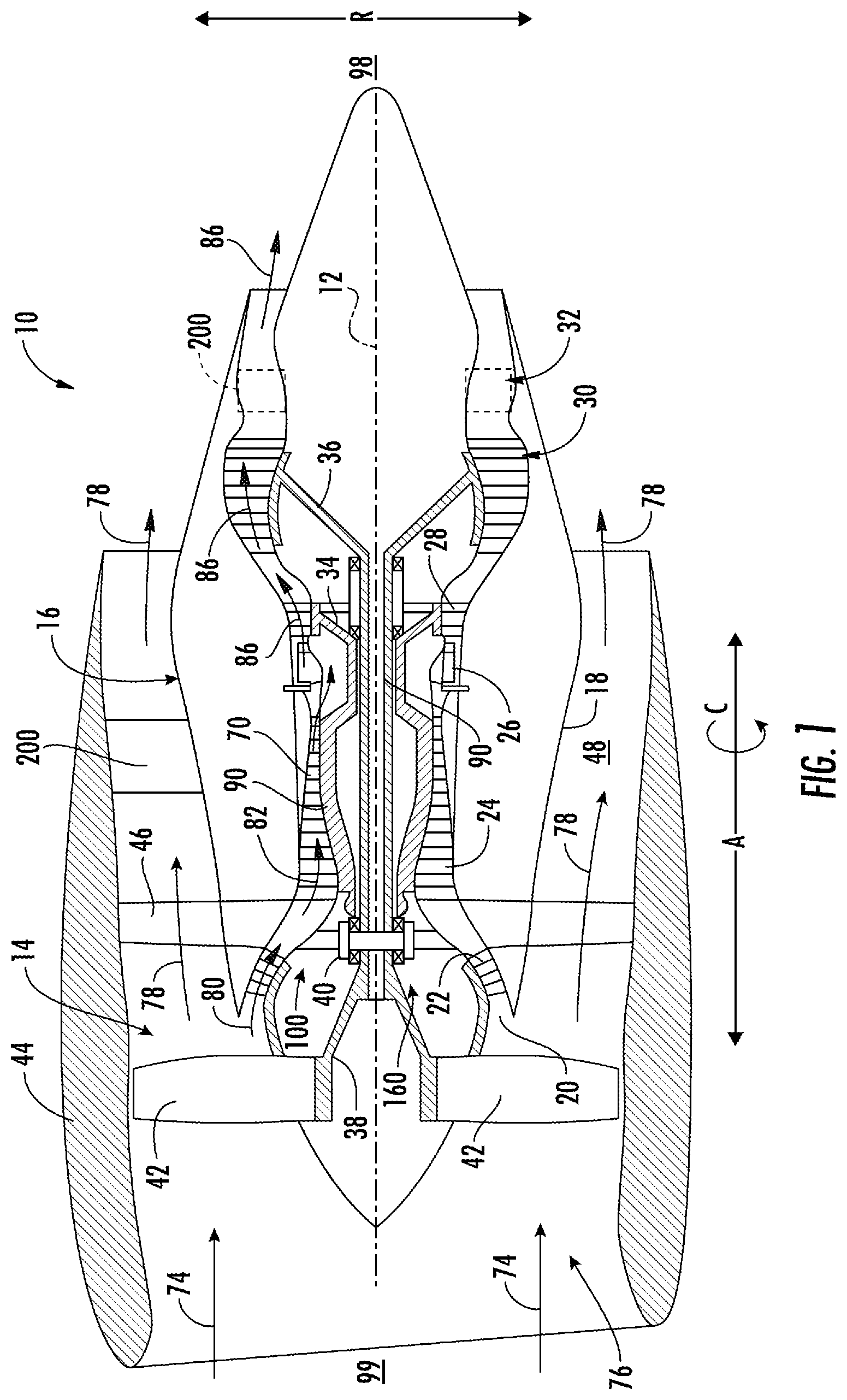Patent US12448936 — Gas turbine engine having a heat exchanger located in an annular duct — Figure 1