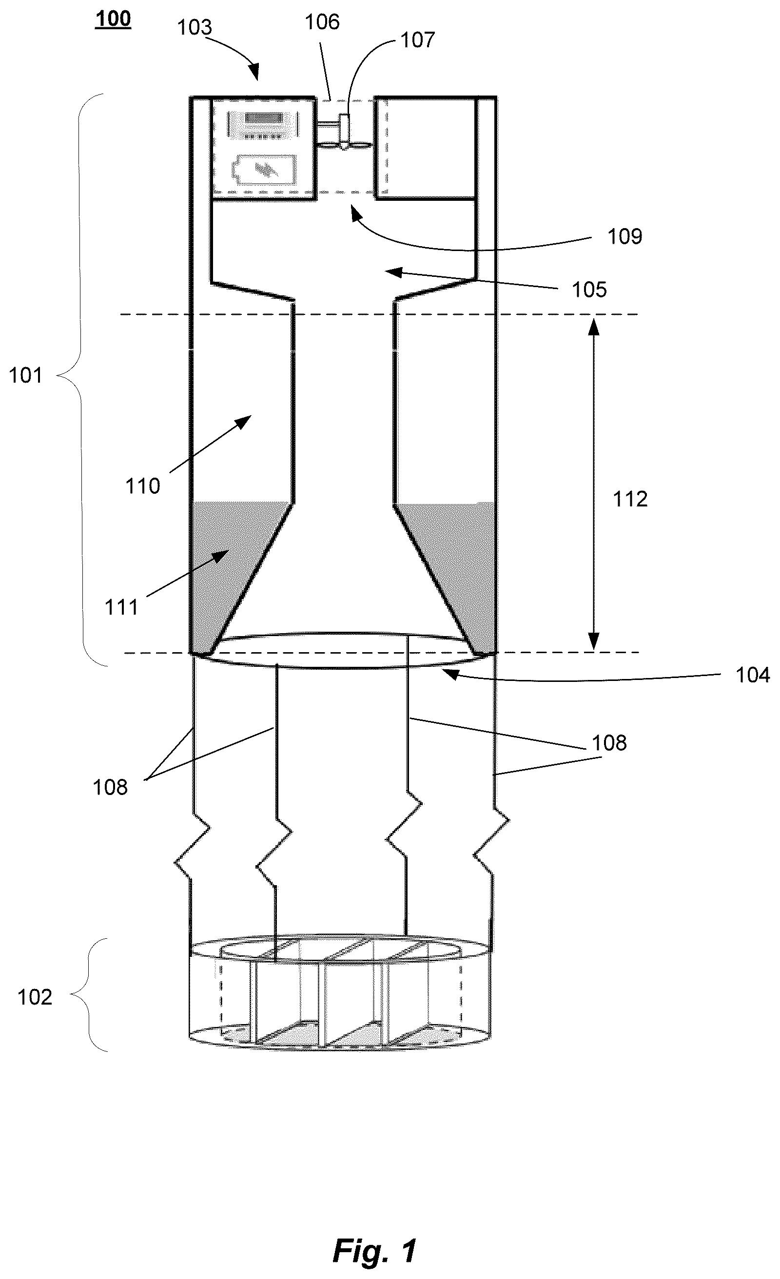 Patent US12448943 — Two-body flexible tether-connected oscillating water column — Figure 1