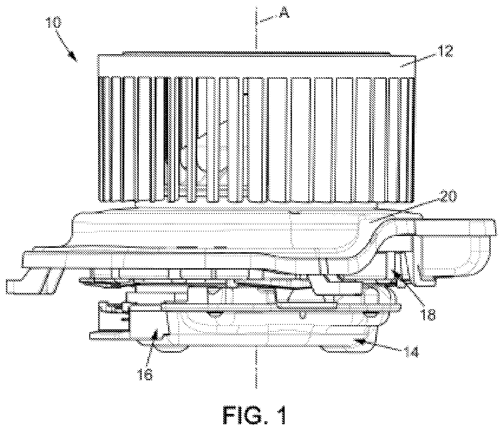 Patent US12448988 Figure 1 – Motor mount and fan for mixing air in a heating, ventilation and/or air-conditioning device of a motor vehicle