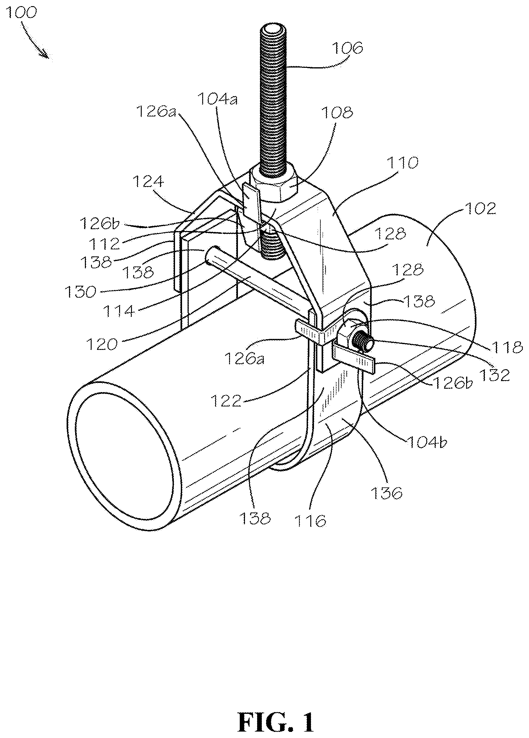 Patent US12448996 — Pipe hanger with lock tab washer — Figure 1