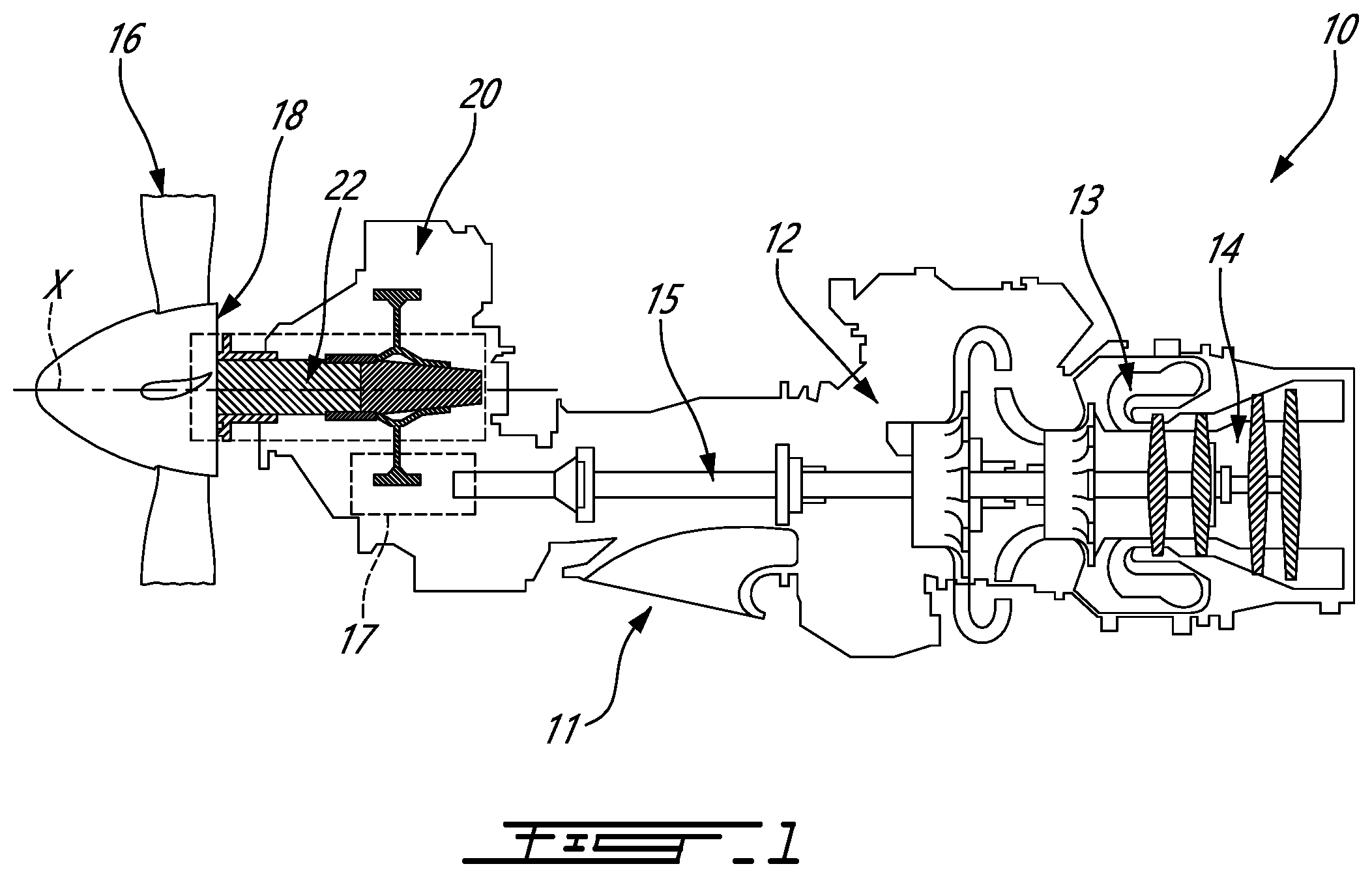 Patent US12448998 — Propeller shaft assembly for aircraft engine — Figure 1