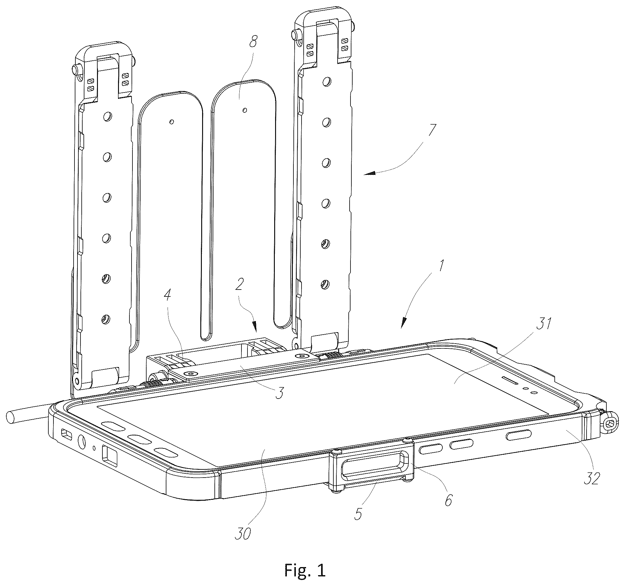 Patent US12455039 — Holding apparatus for supporting and connecting an industrial mobile device — Figure 1