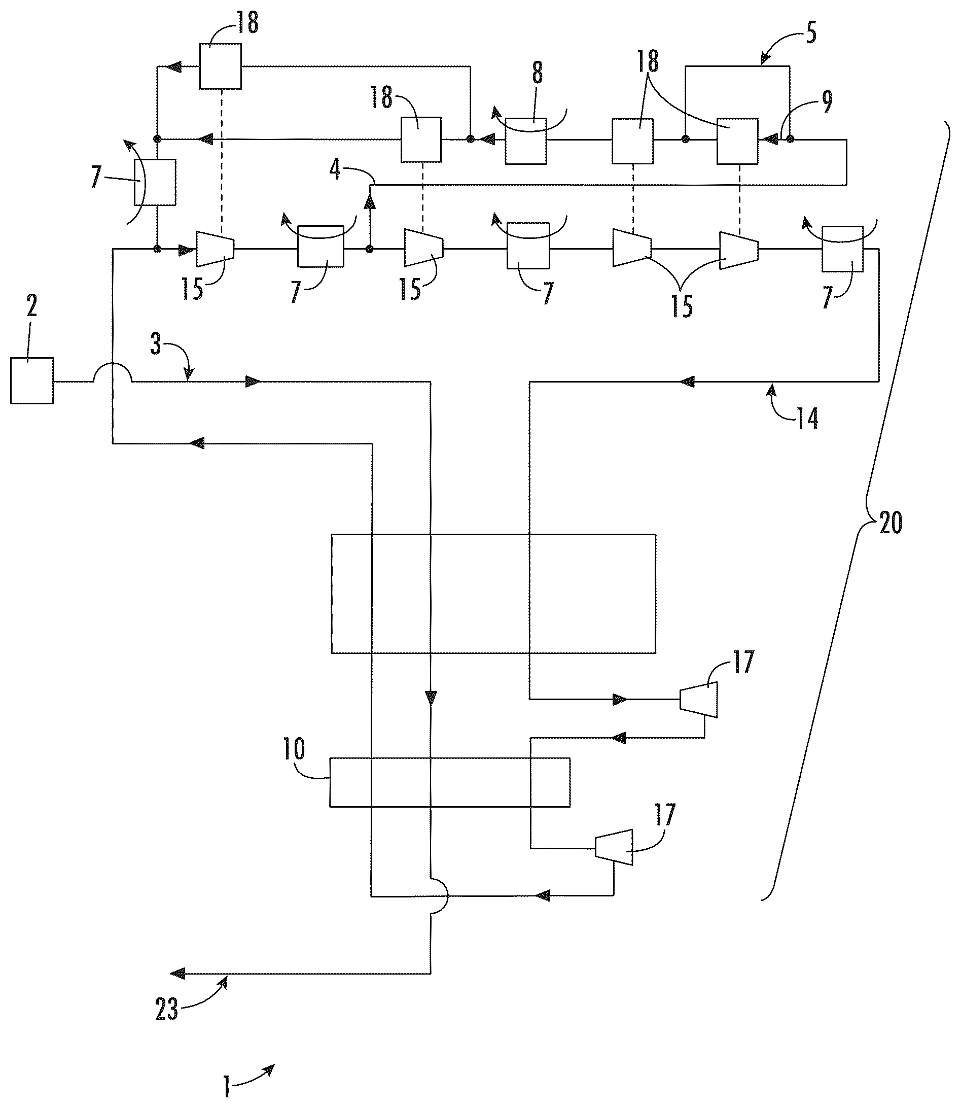 Patent US12455113 — Device and method for refrigerating or liquefying a fluid — Figure 1