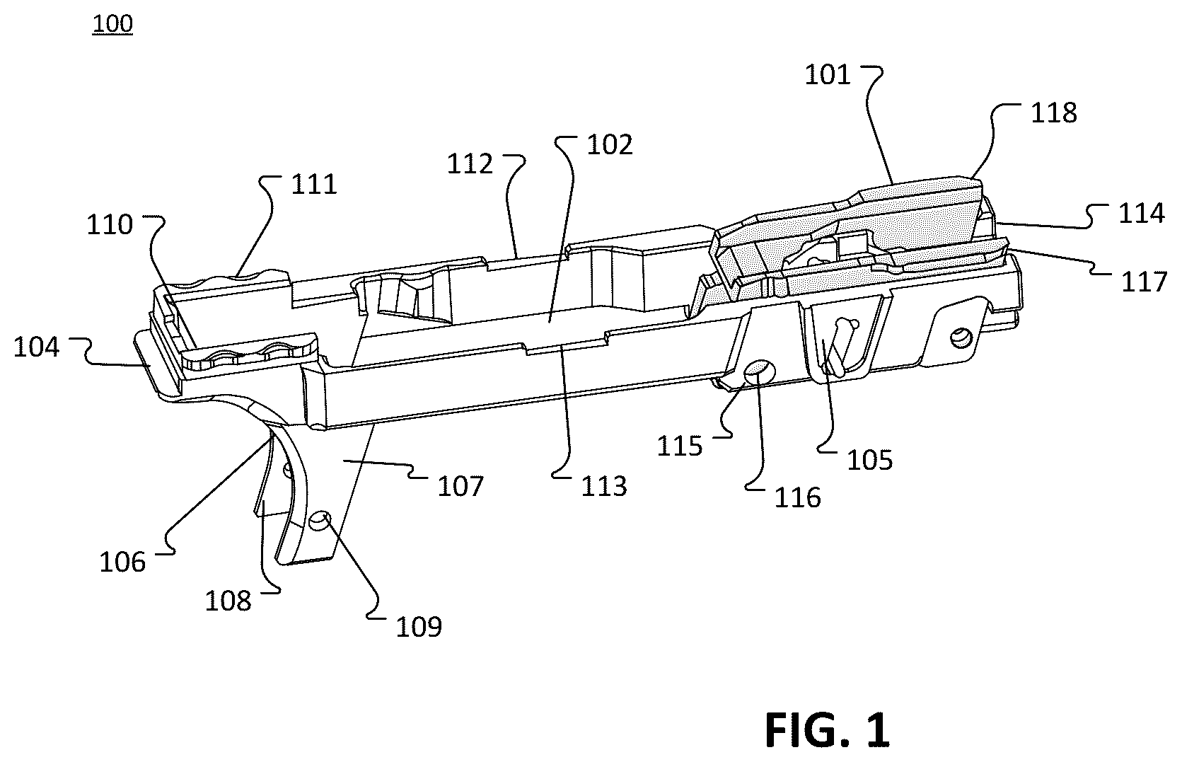 Patent US12455126 — Modular frame and chassis system for a firearm — Figure 1