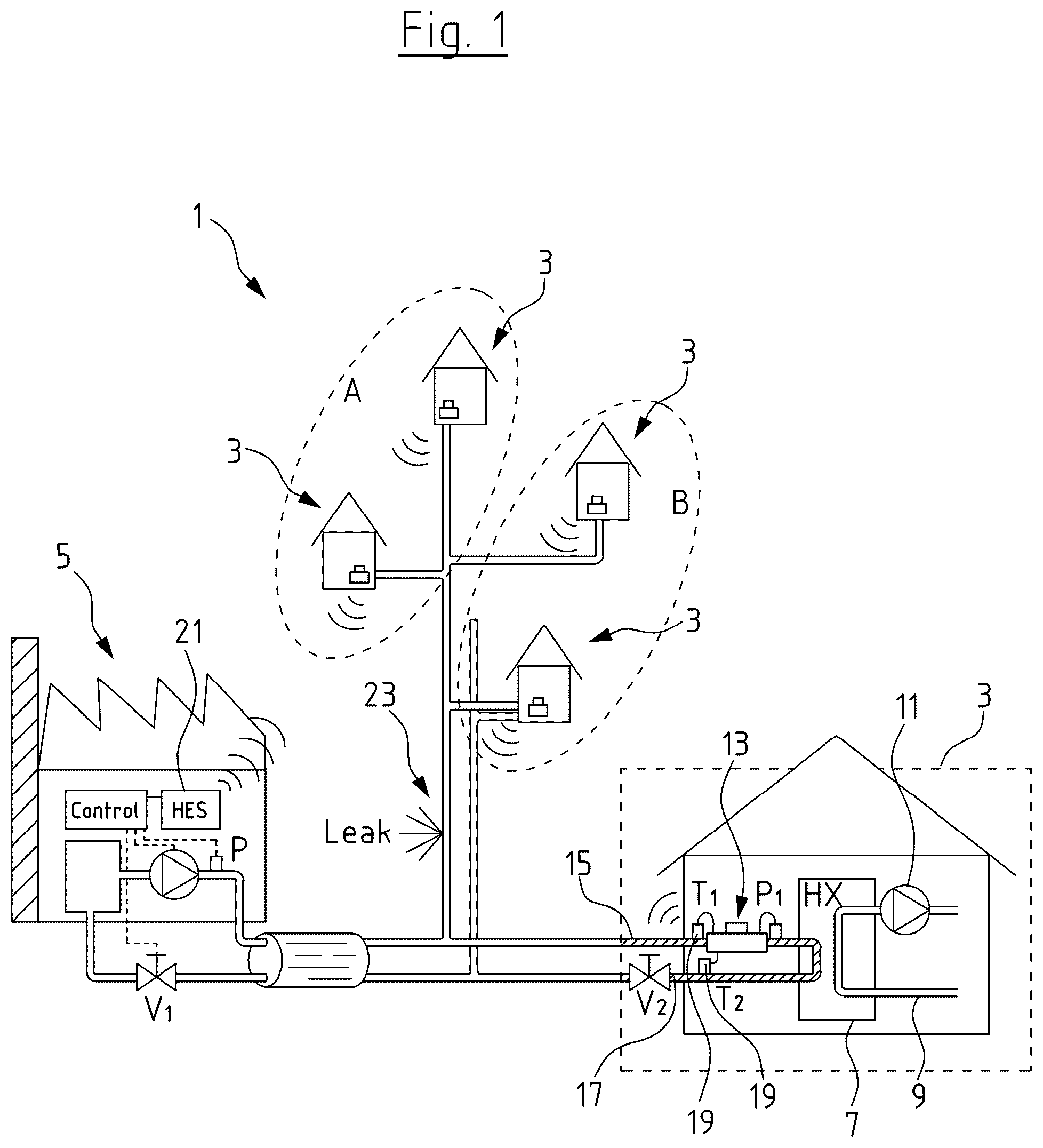 Patent US12455208 — System and method for acoustic leakage detection by use of an ultrasonic flow meter — Figure 1