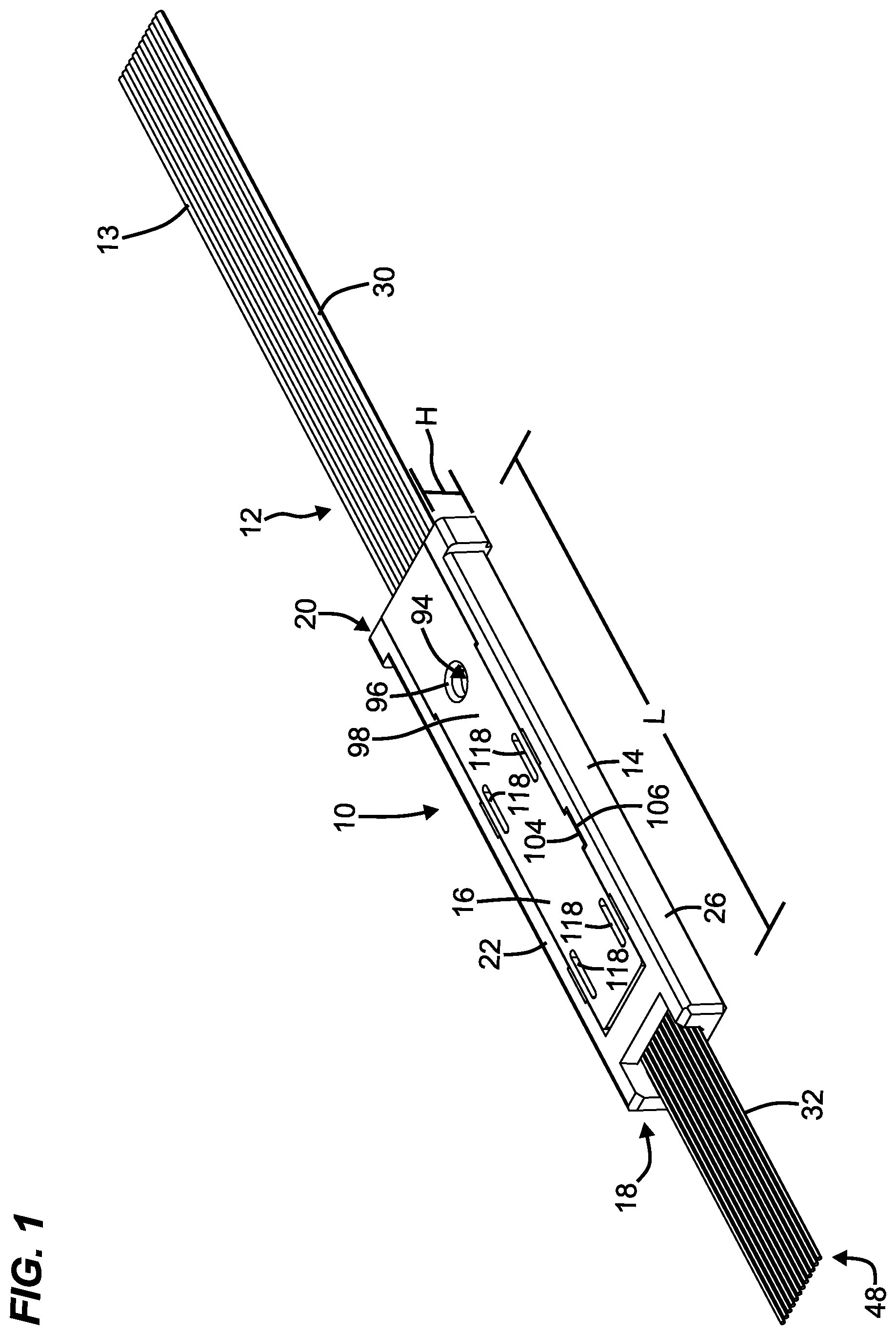 Patent US12455416 — Low profile fiber holders for use with bare fiber multi-fiber fiber optic connectors — Figure 1