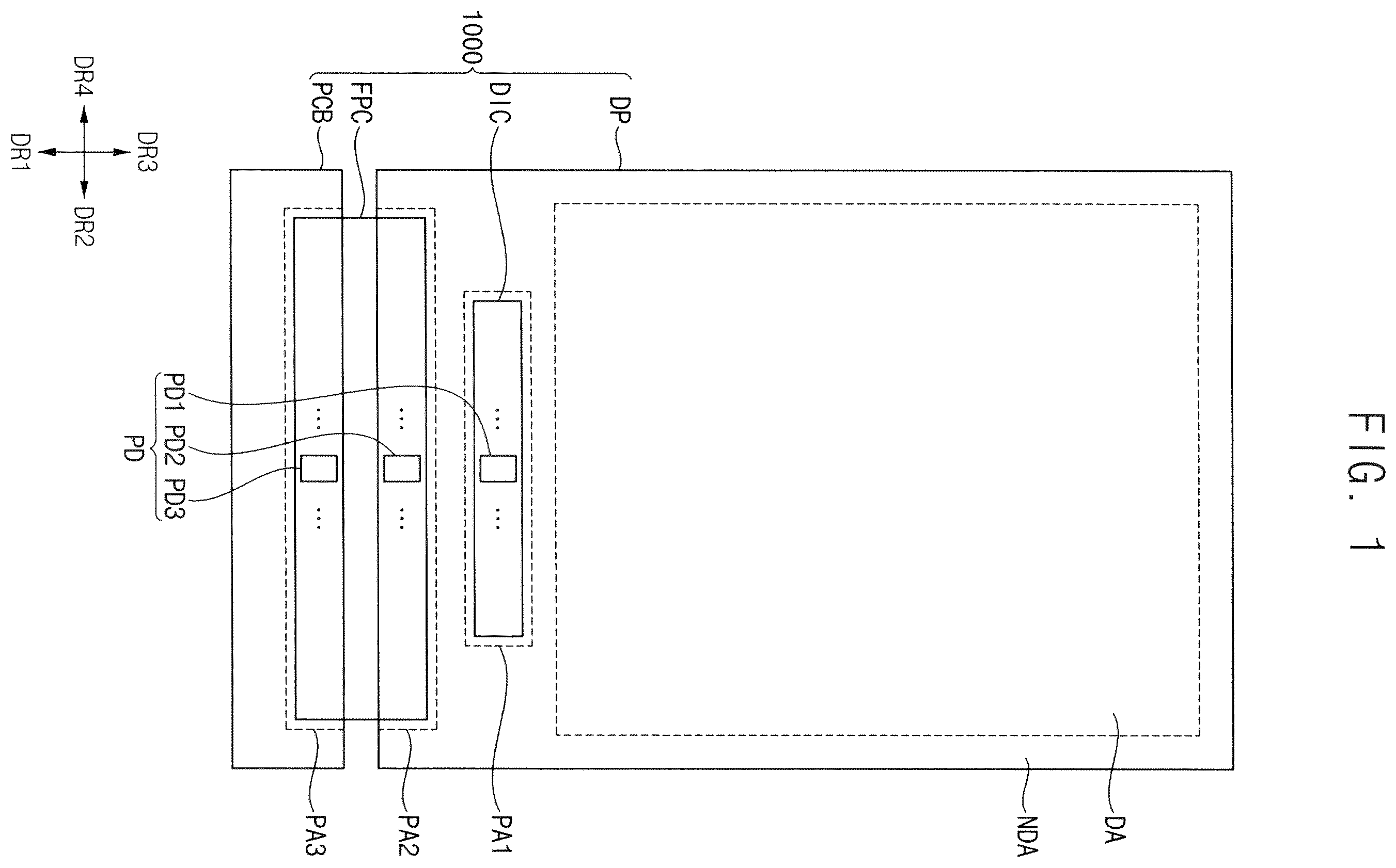 Patent US12455479 — Display panel and display device with uneven pads having island-like structures — Figure 1
