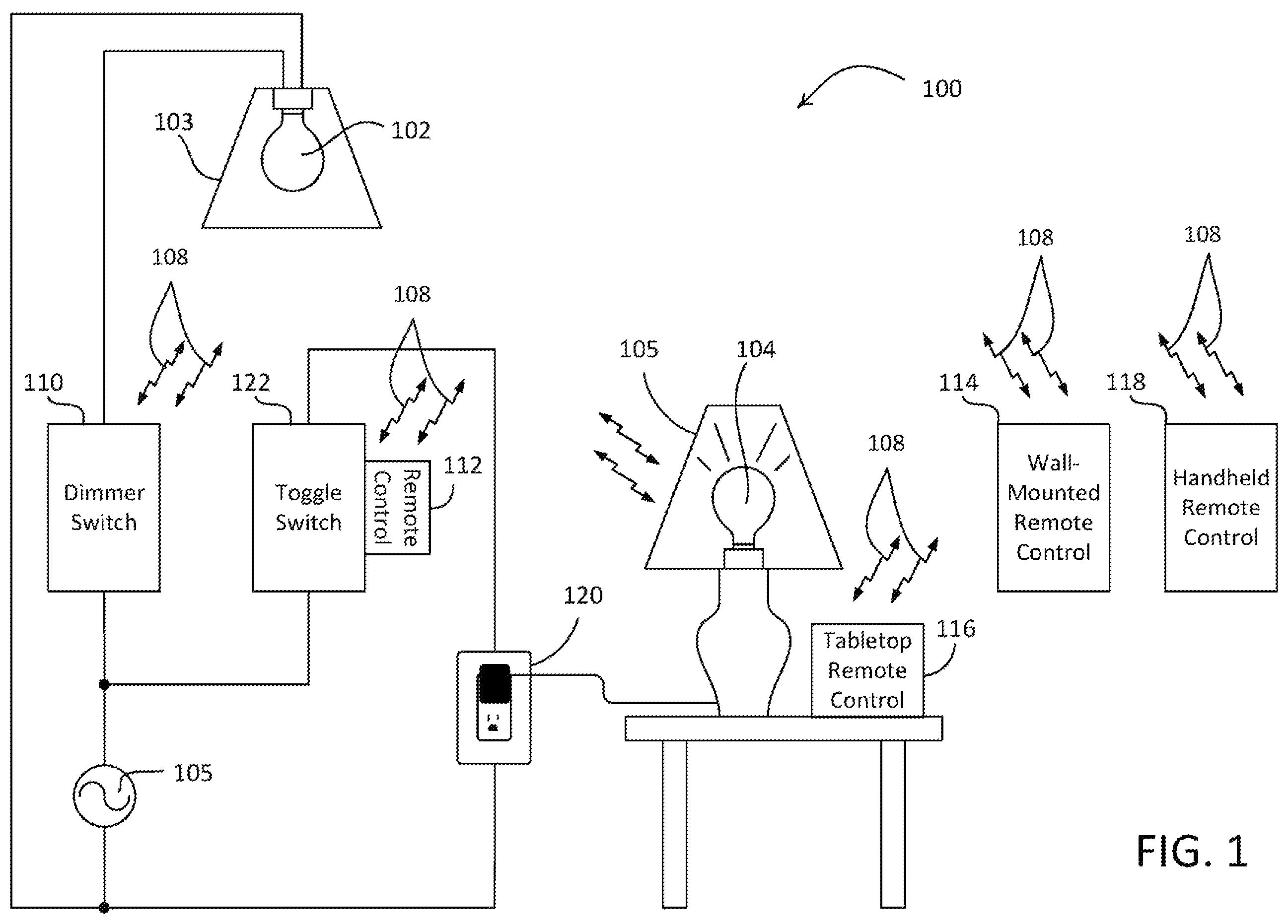 Patent US12455663 — Load control device responsive to non-contact actuations — Figure 1