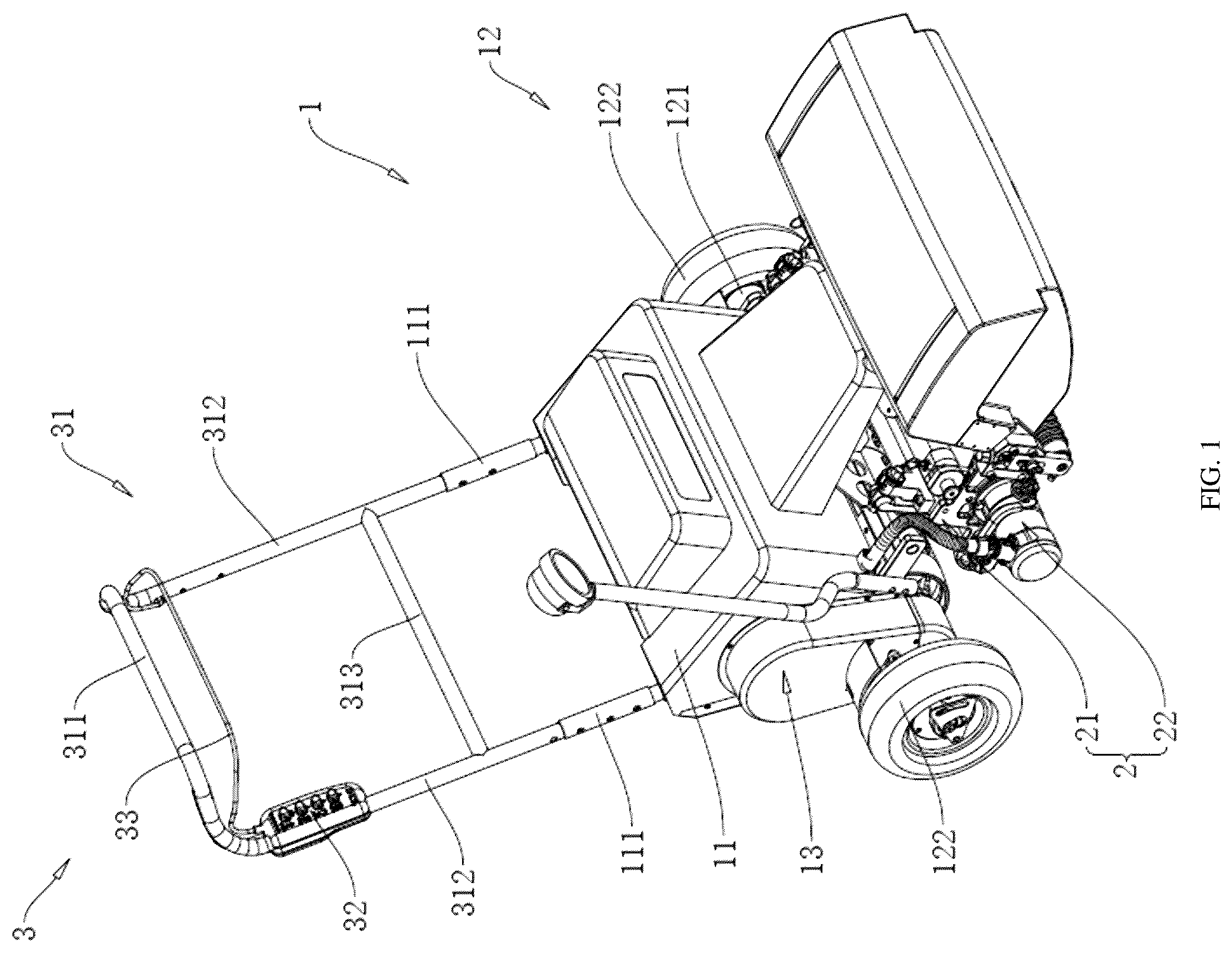 Patent US12457926 Figure 1 – Lawnmower with maintenance coupling