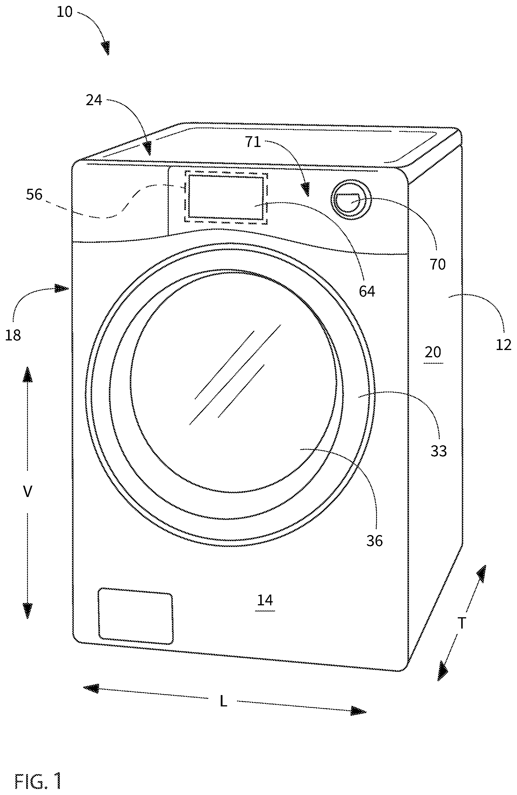 Patent US12460343 — Laundry appliance filter assembly retention latch — Figure 1