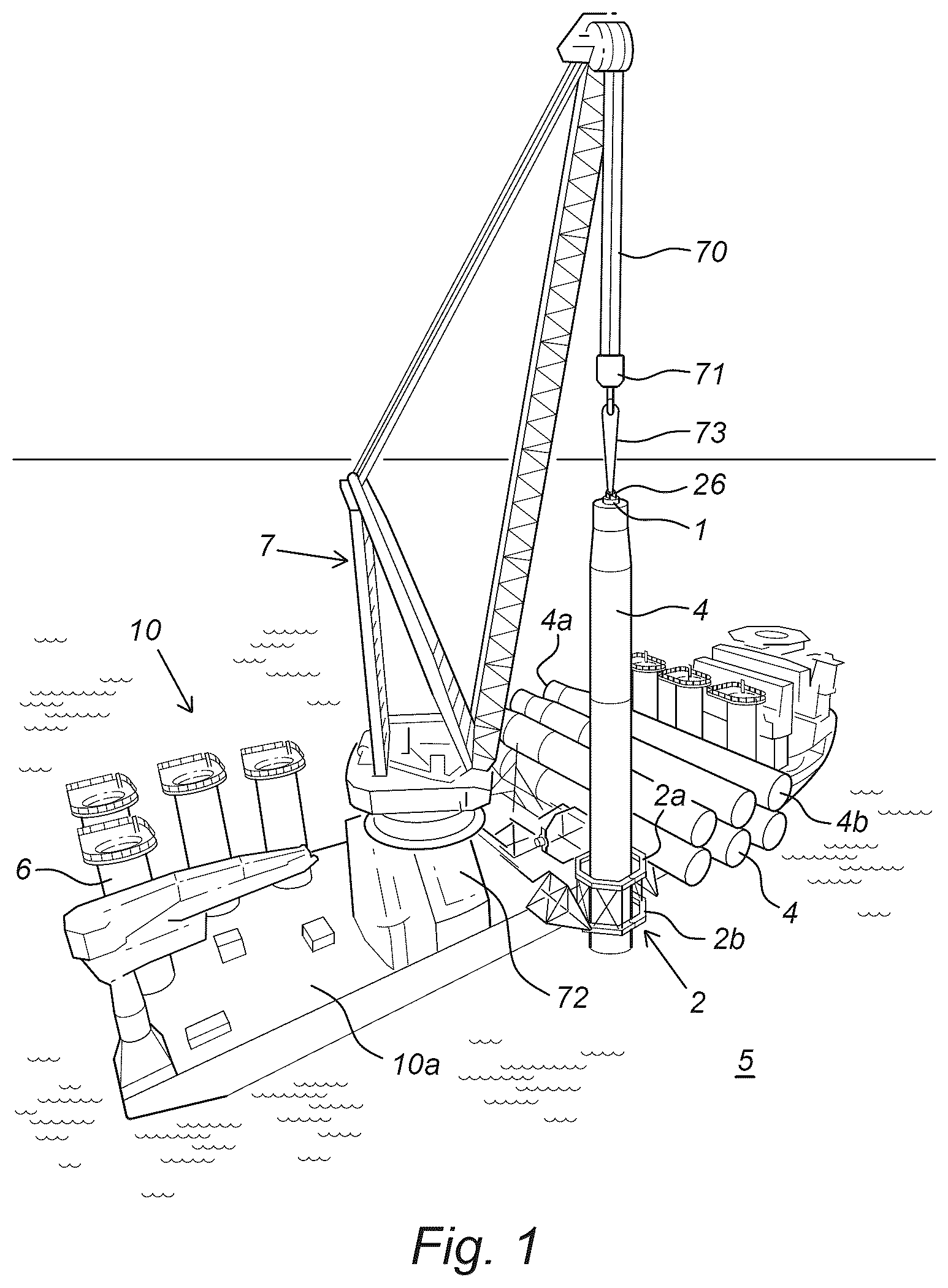 Patent US12460367 — Method for anchoring a hollow tubular element in a water bottom, and assembly of the tubular element and a closing body — Figure 1