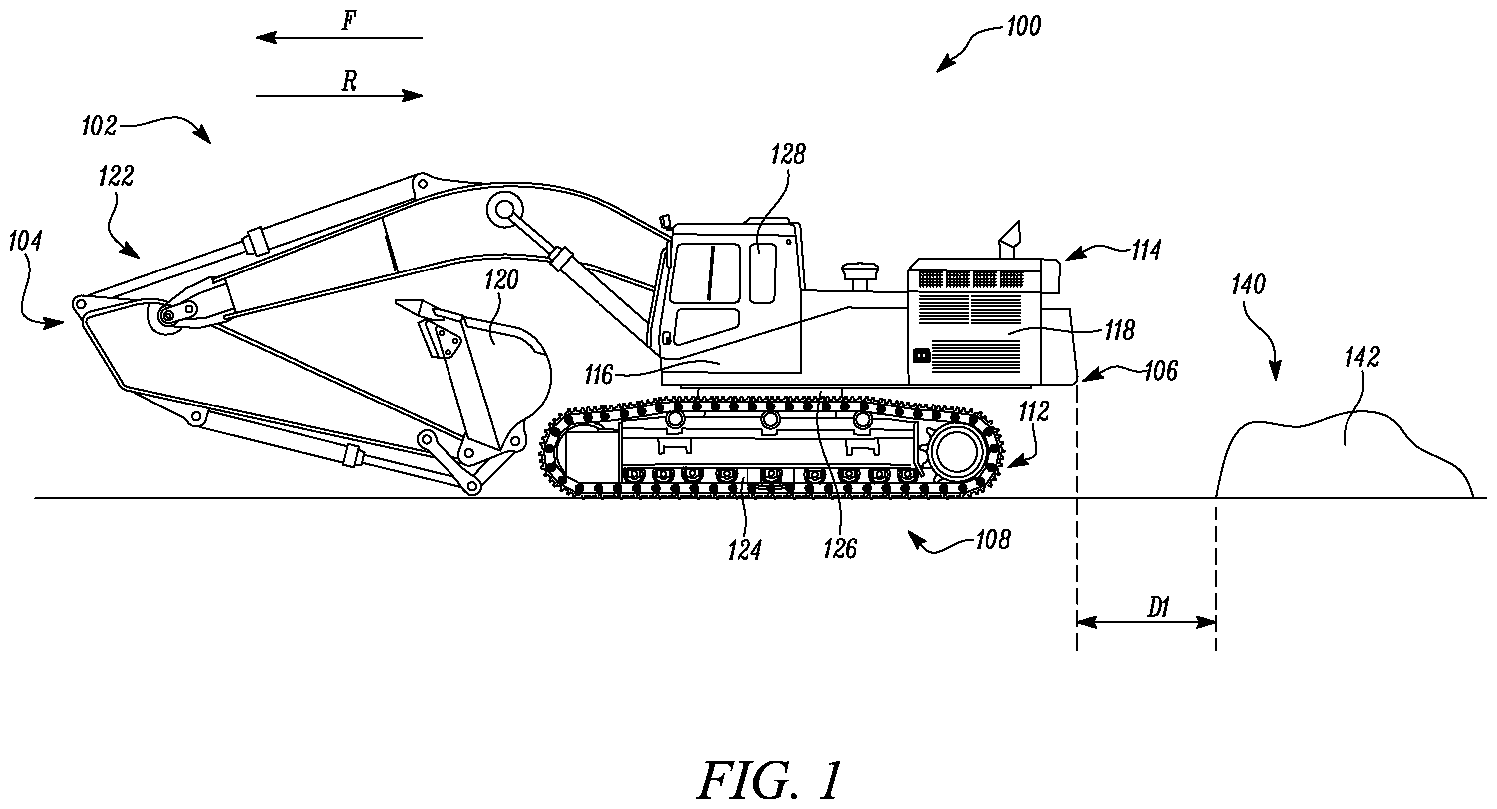 Patent US12460379 — Collision avoidance system and method for avoiding collision of work machine with obstacles — Figure 1