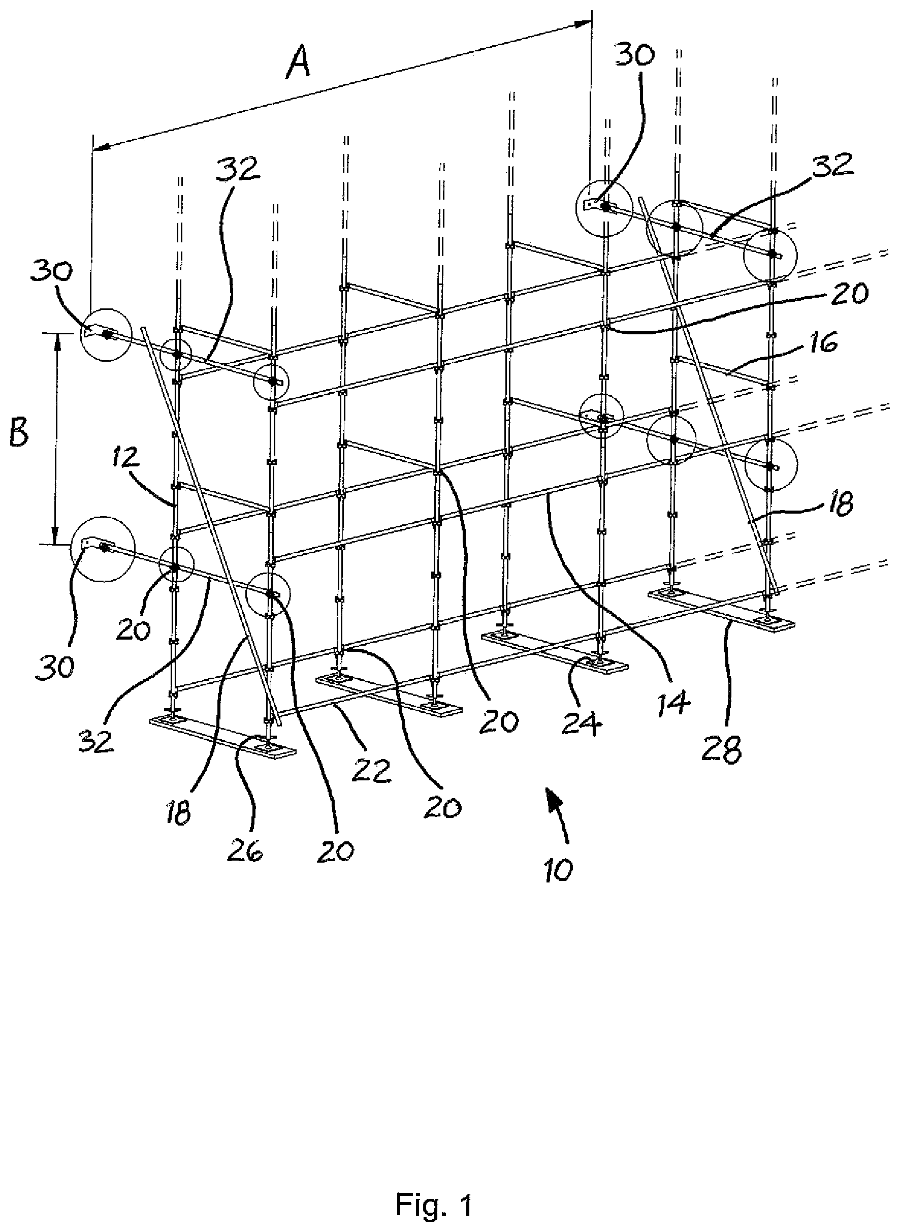 Patent US12460433 Figure 1 – Scaffold safety device and monitoring system