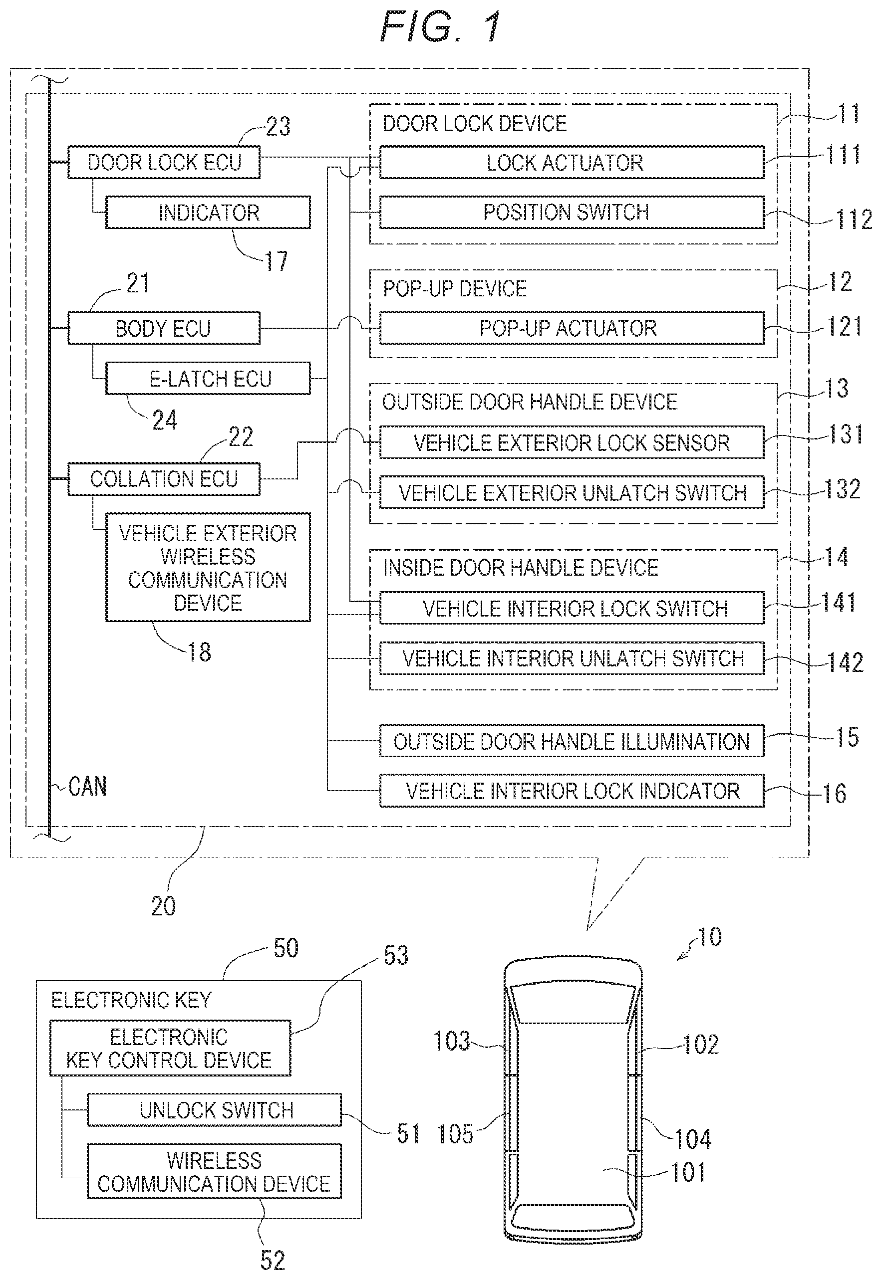 Patent US12460454 — Vehicle door opening device — Figure 1
