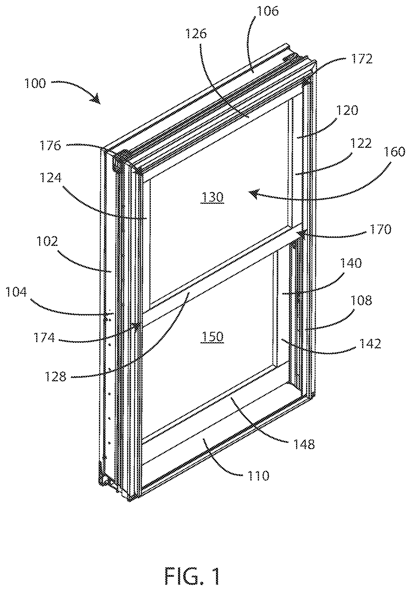 Patent US12460457 — Sash tilt bolt and checkrail bracket systems for coastal impact resistant fenestrations — Figure 1