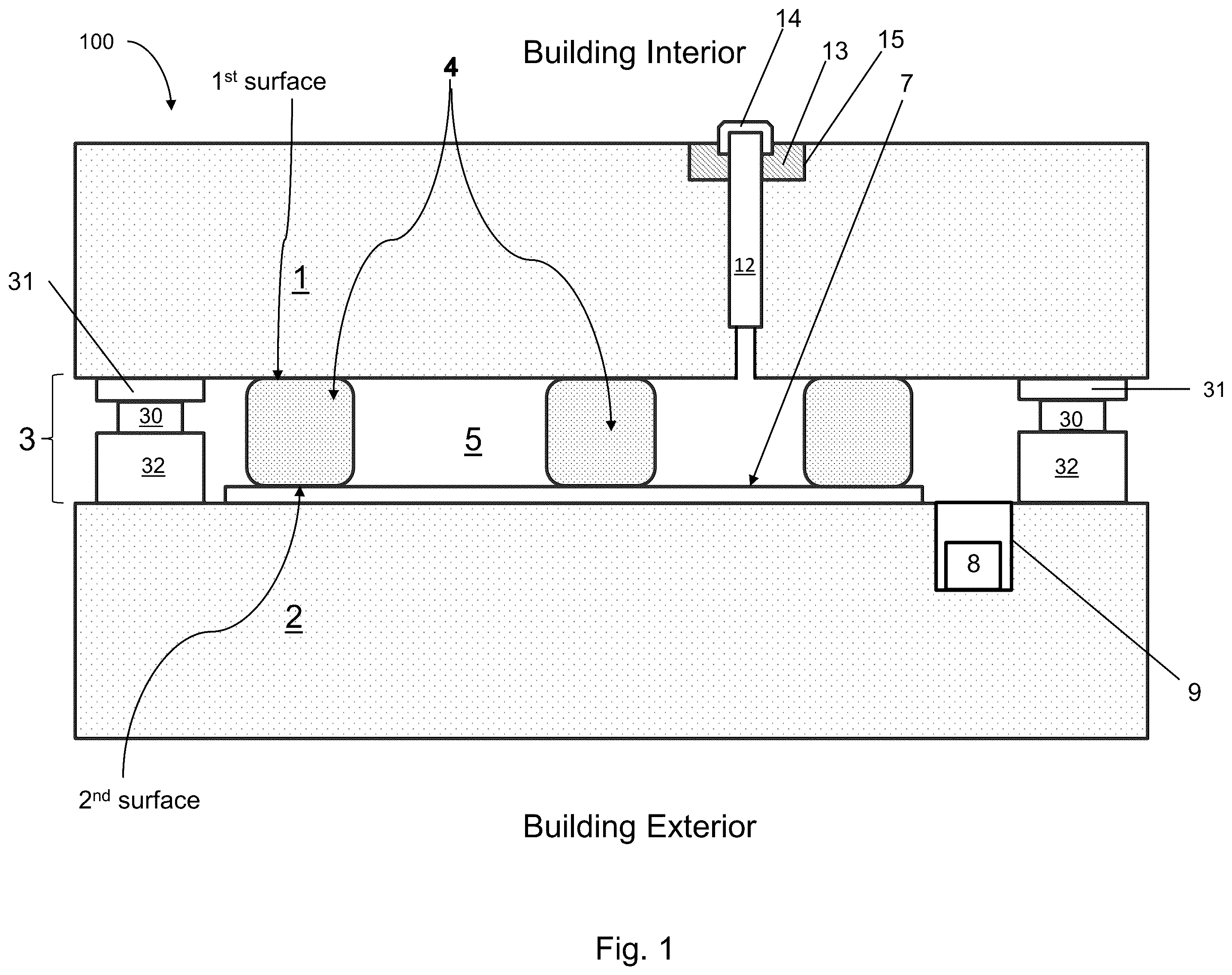 Patent US12460469 Figure 1 – Vacuum insulated panel with ceramic spacers